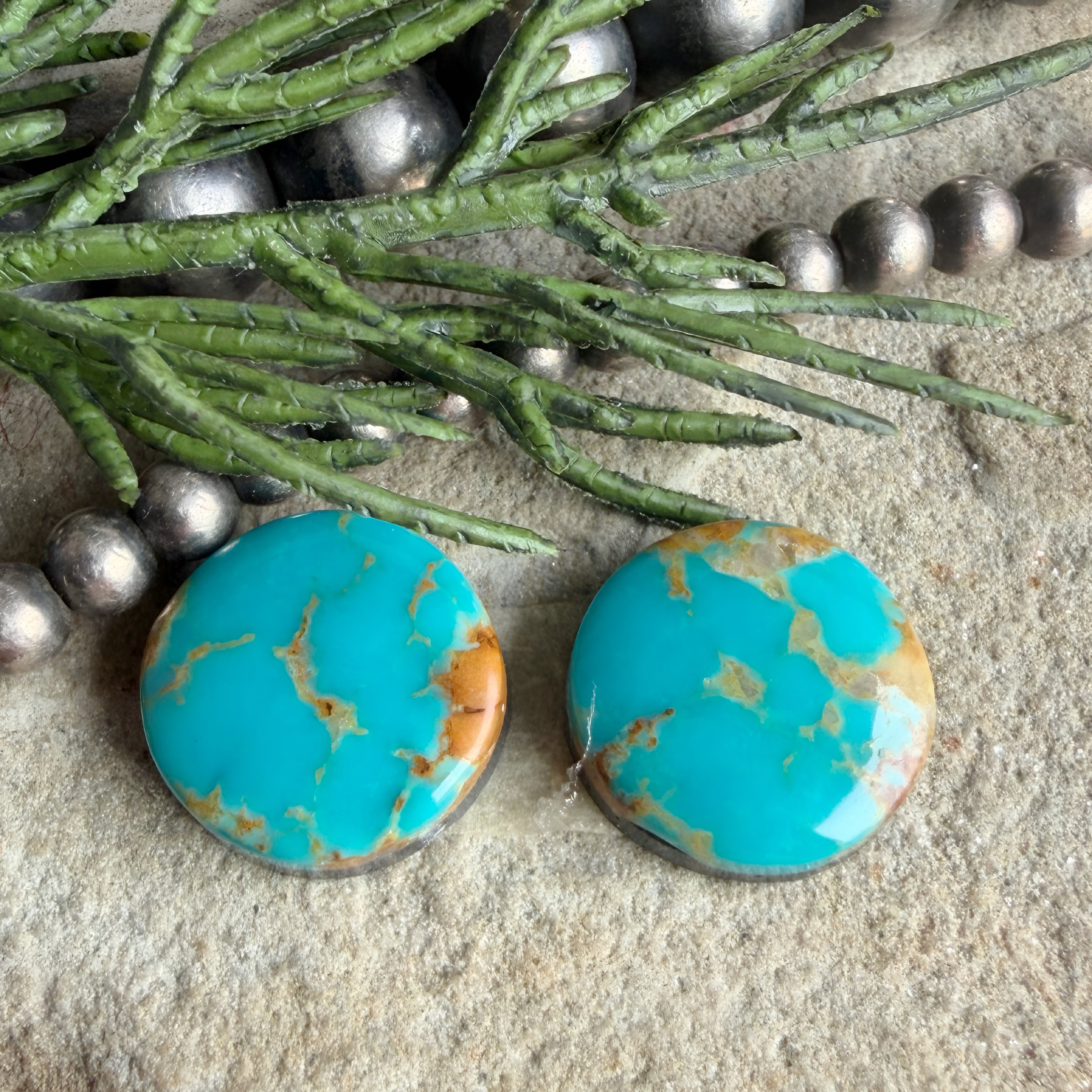 Kingman Turquoise Round Earring Set-Pair of Cabochons