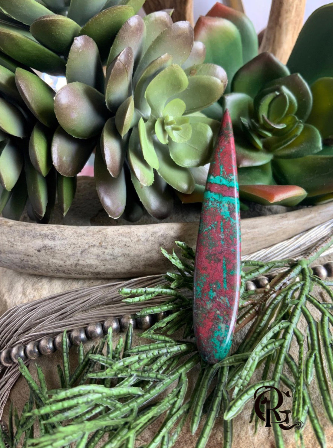 Sonora Sunrise Sunset Chrysocolla Cuprite Elongated Teardrop Cabochon
