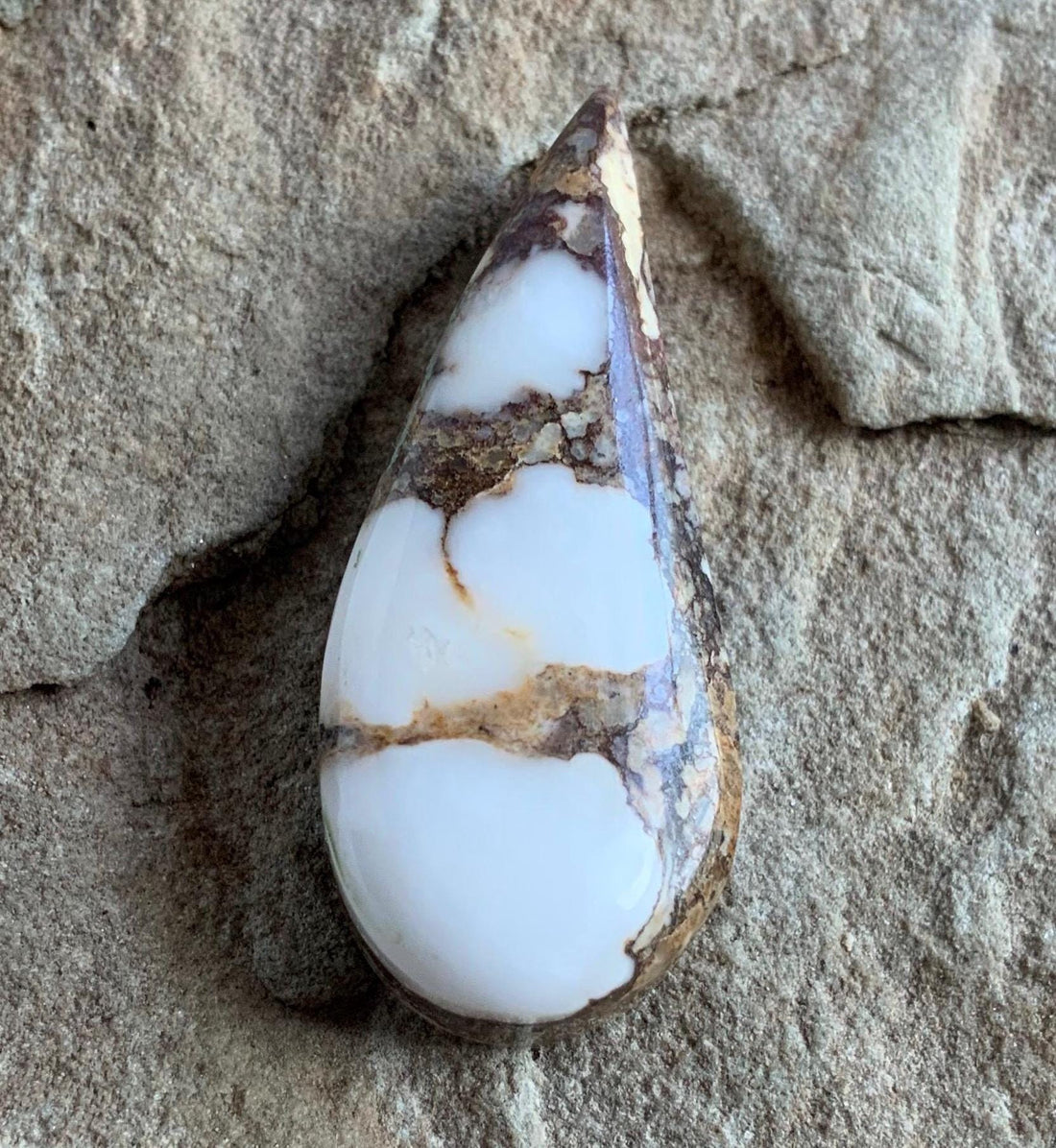 Beautiful Wild Horse Magnesite Curved Teardrop Cabochon