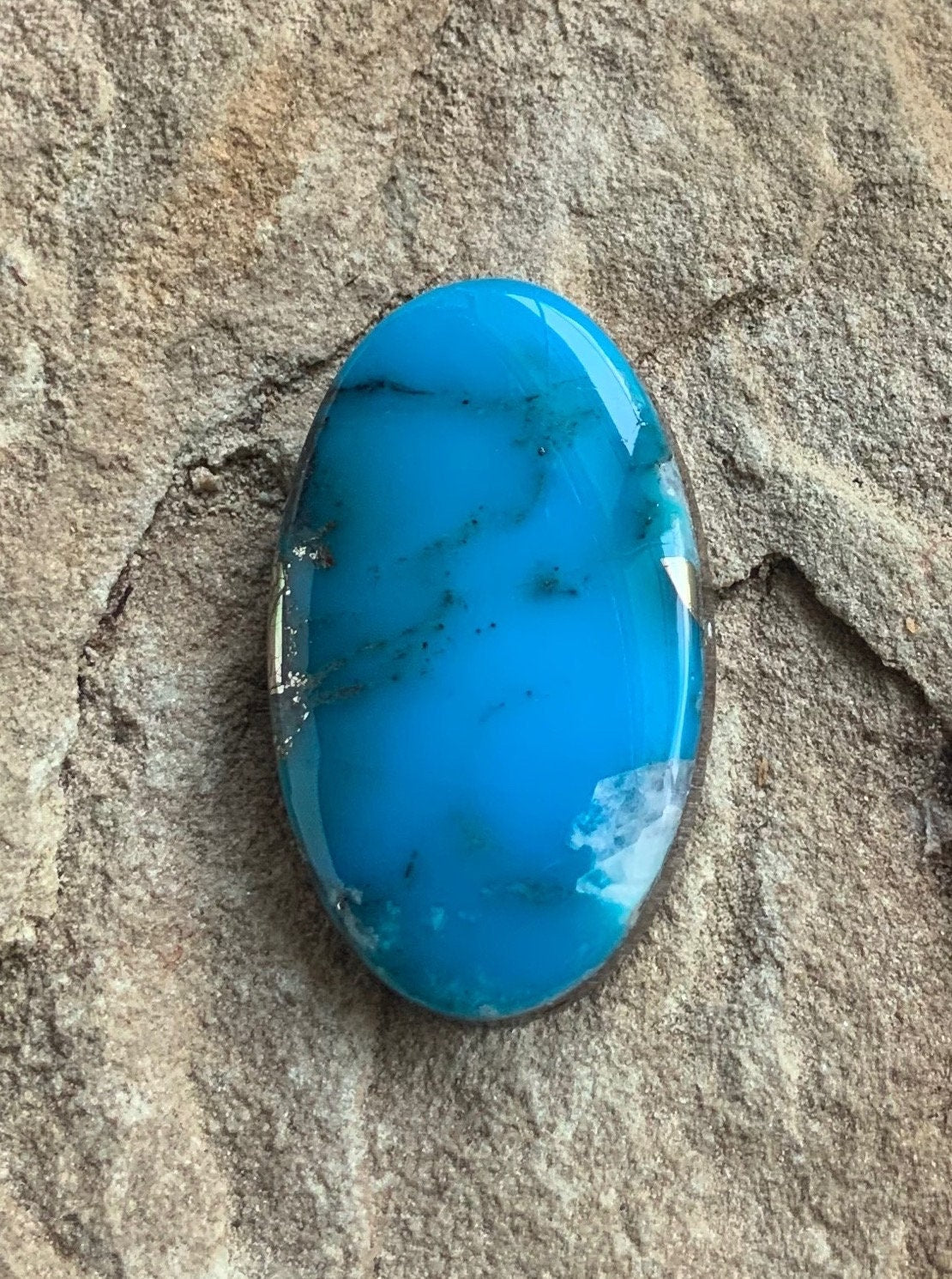 Ithaca Peak Turquoise High Grade Oval Cabochon W/Silver Pyrite and Quartz Inclusion #IP126