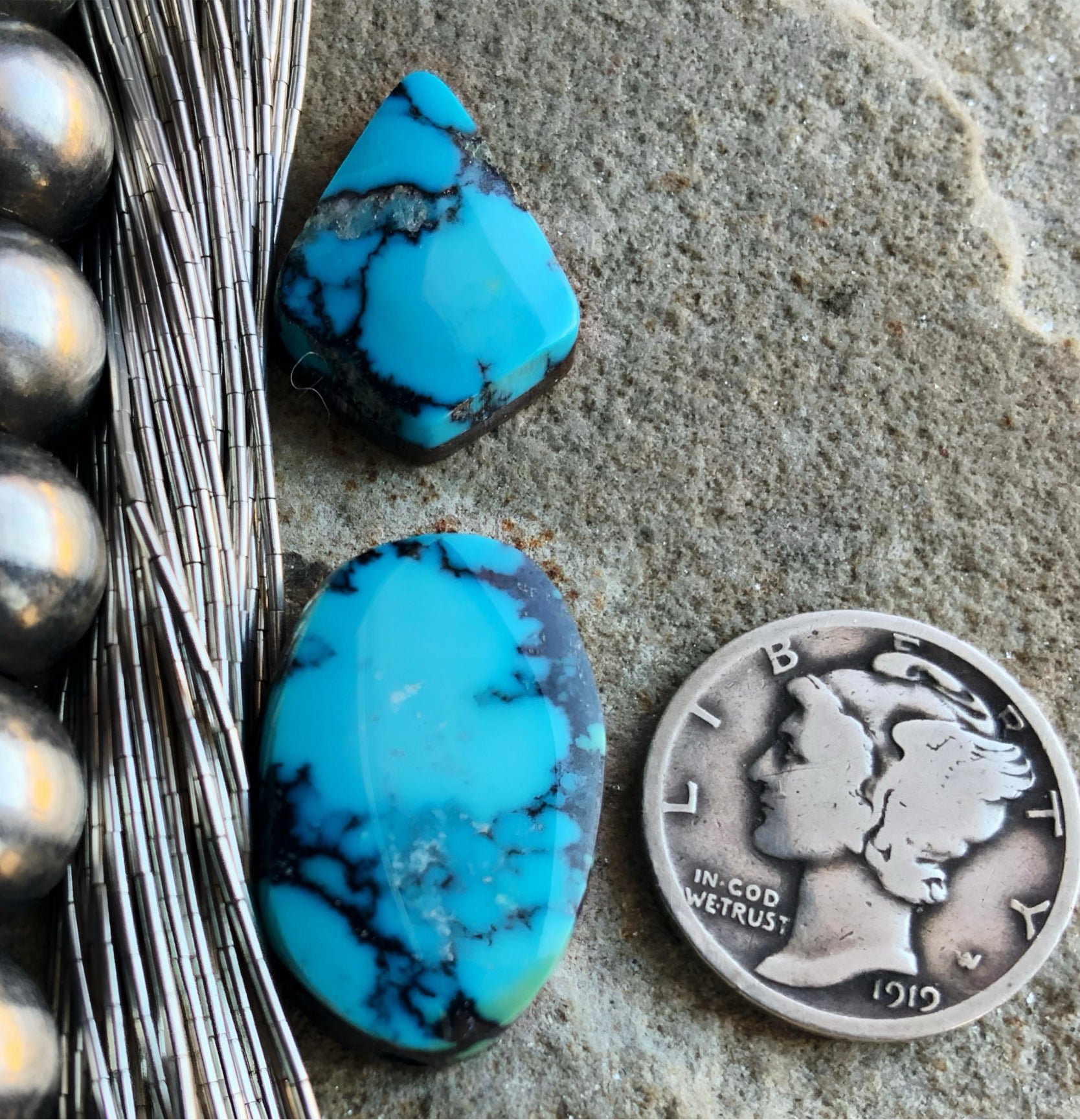 Cloud Mountain or Yungai Turquoise Cabochon Set of Two