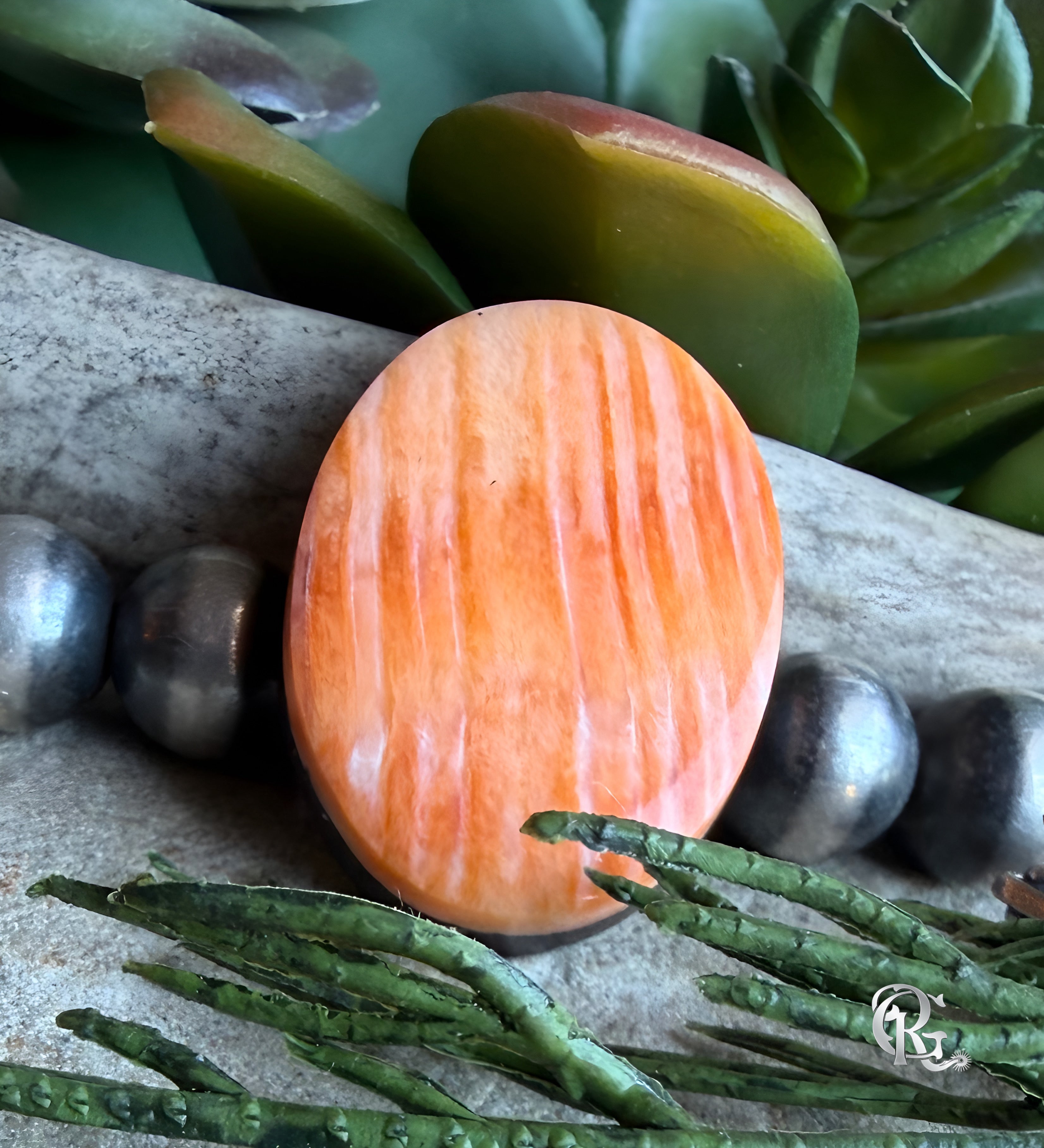 Orange Spiny Oyster Oval Cabochon #14