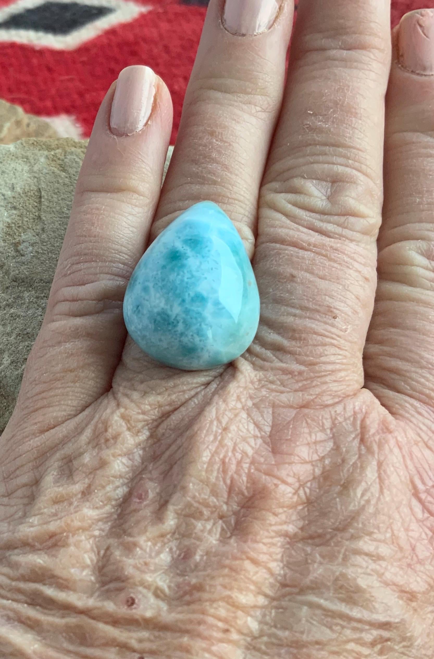Beautiful Blue Larimar Domed Teardrop Cabochon