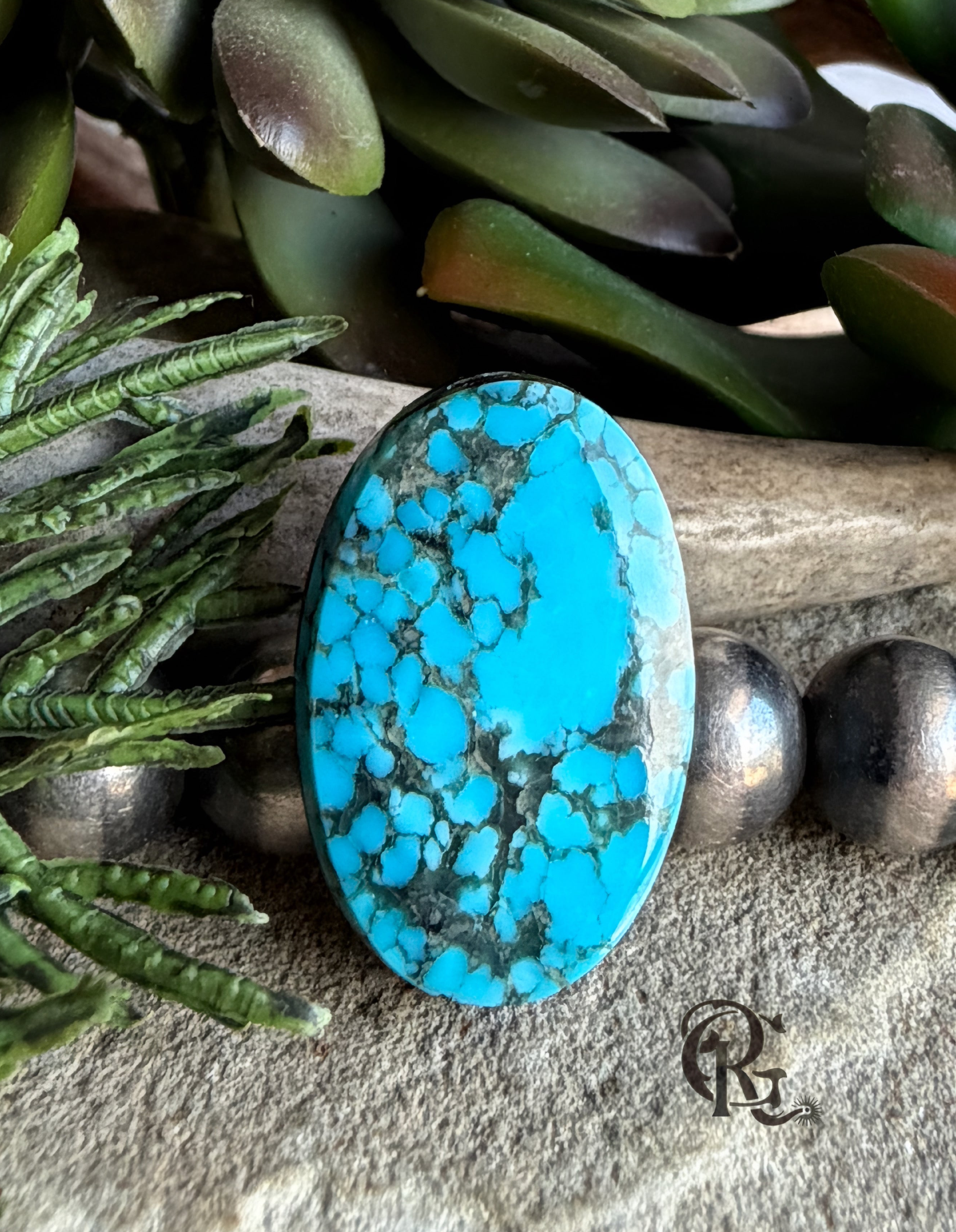 Ithaca Peak Turquoise Blue Oval Cabochon With Black Matrix