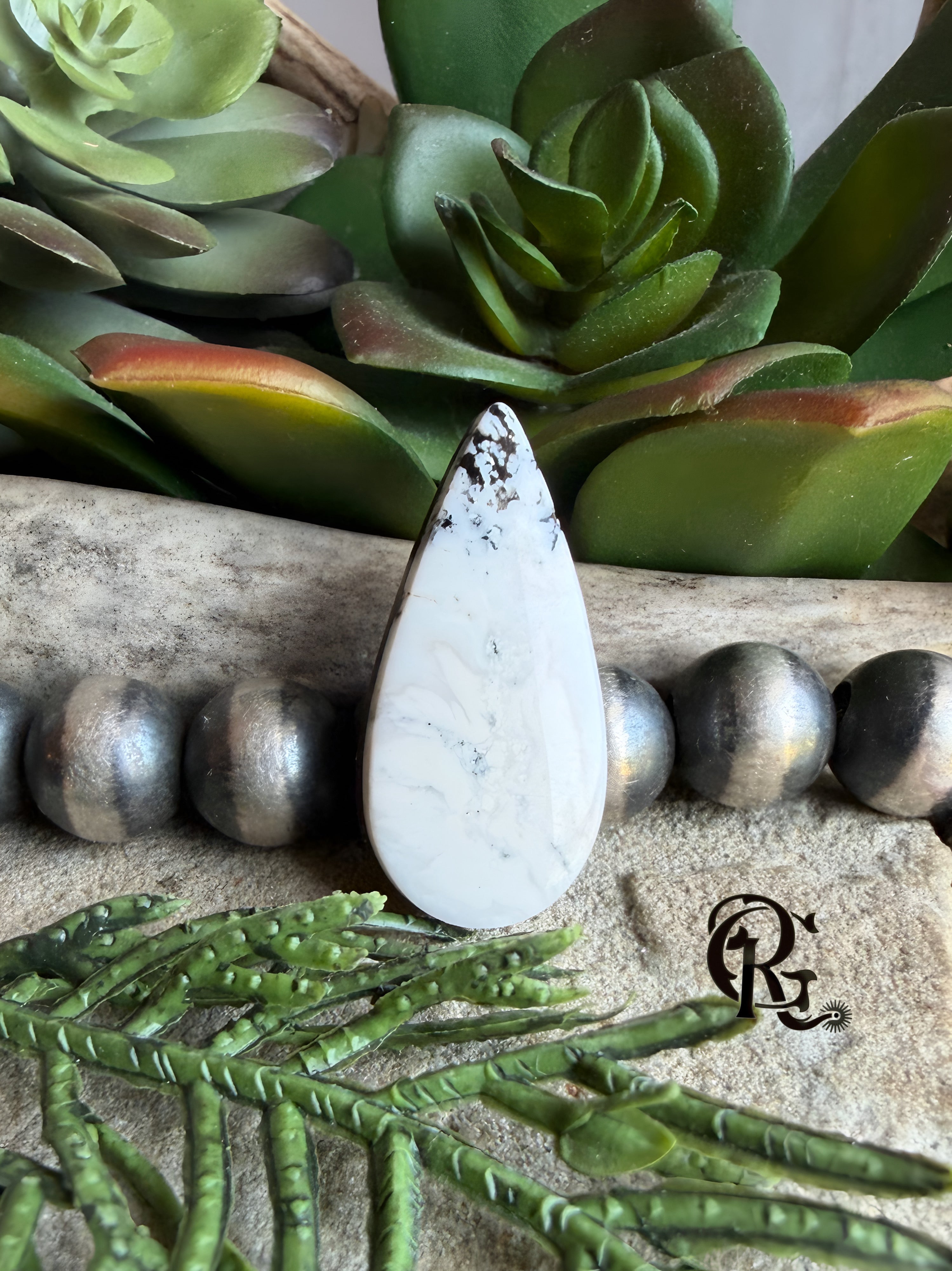 Natural White Buffalo Teardrop Cabochon-Nevada Gemstone — Ranch Gypsy
