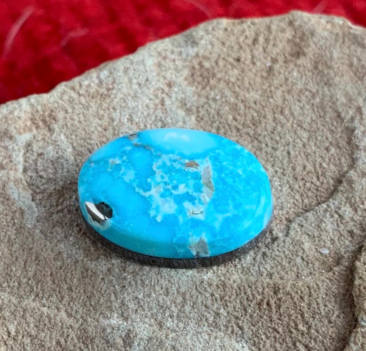 Beautiful Blue Whitewater Turquoise Oval Cabochon With Pyrite