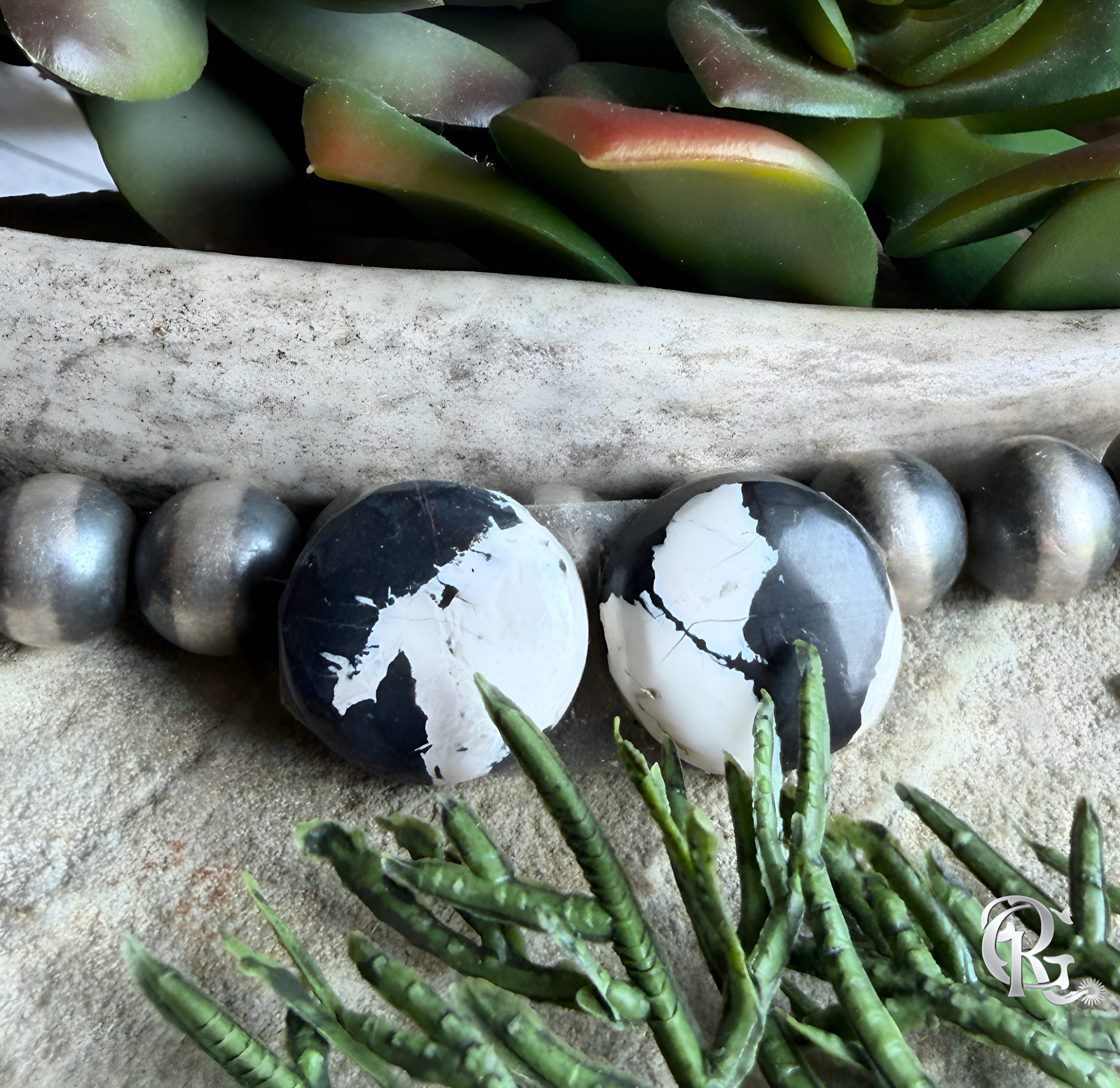 Natural White Buffalo Round Earring Cabochons or Matched Earring Pair
