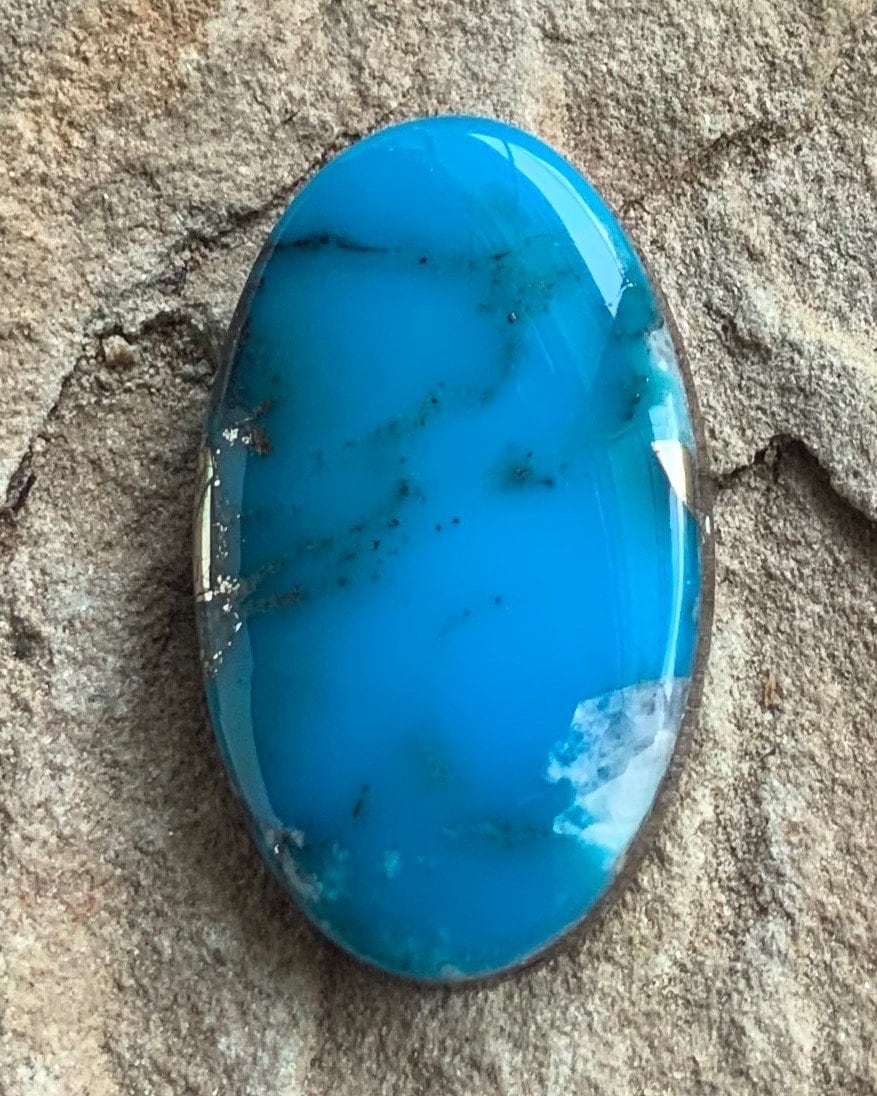 Ithaca Peak Turquoise High Grade Oval Cabochon W/Silver Pyrite and Quartz Inclusion #IP126
