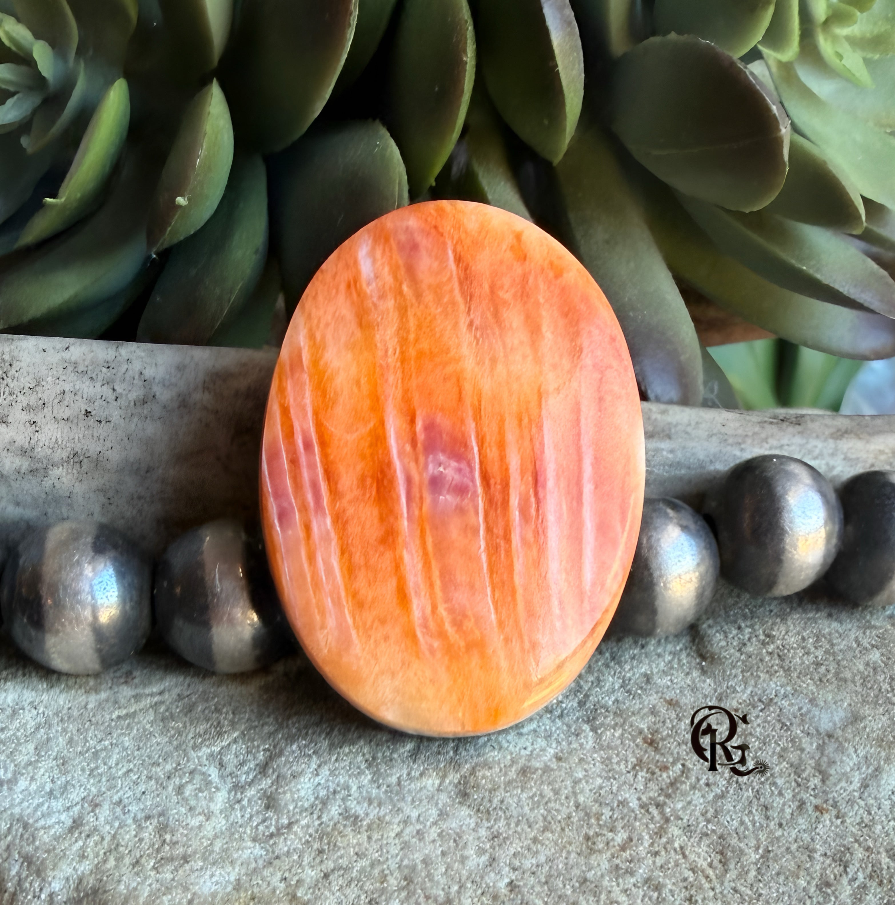Orange Spiny Oyster Large Oval Cabochon
