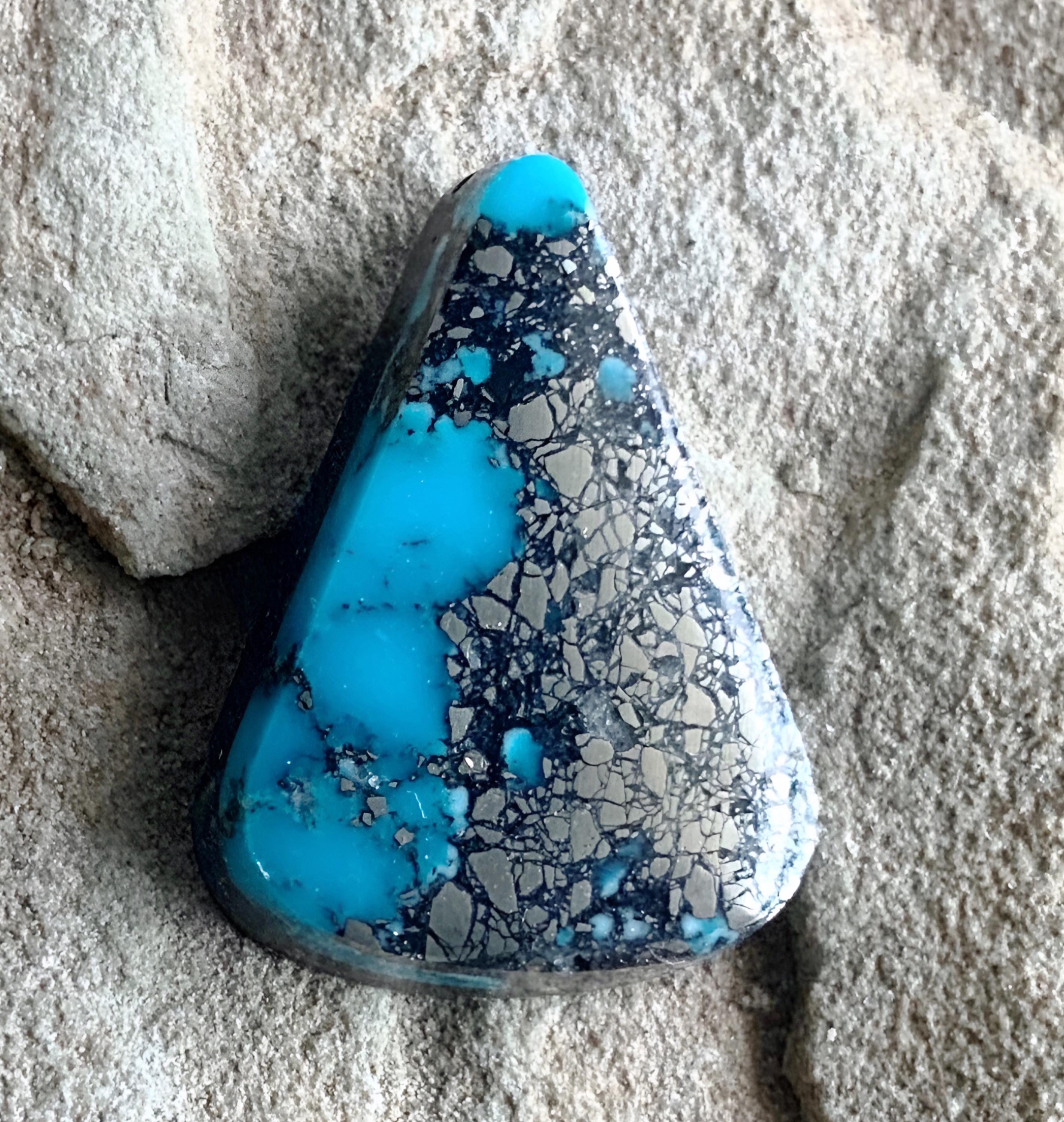 Ithaca Peak Turquoise Blue High Grade Triangle Cabochon With Pyrite