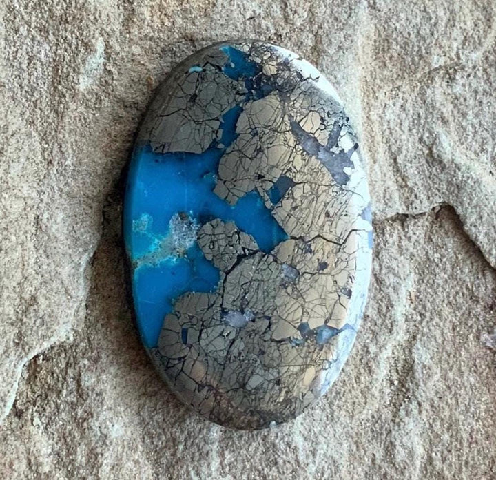 Ithaca Peak Turquoise High Grade Oval Cabochon Loaded With Silver Pyrite IP116