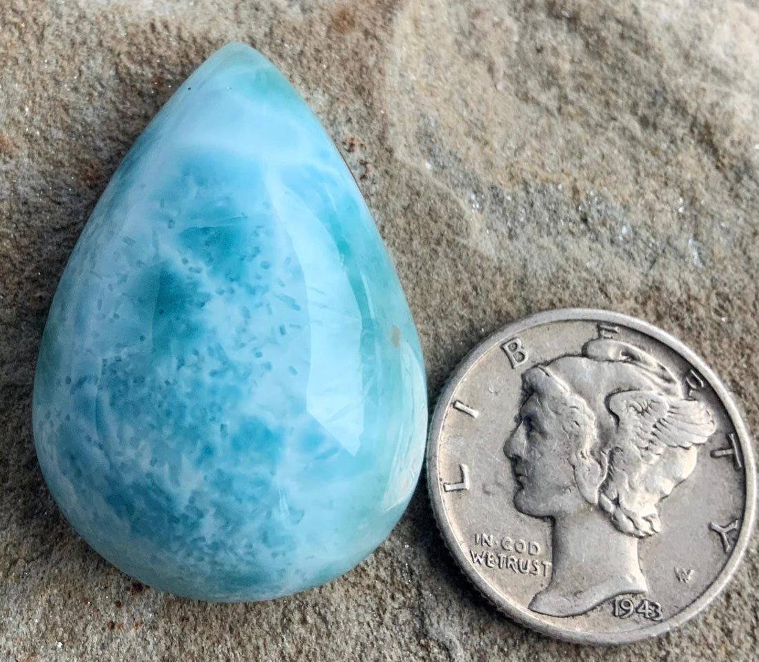 Beautiful Blue Larimar Domed Teardrop Cabochon