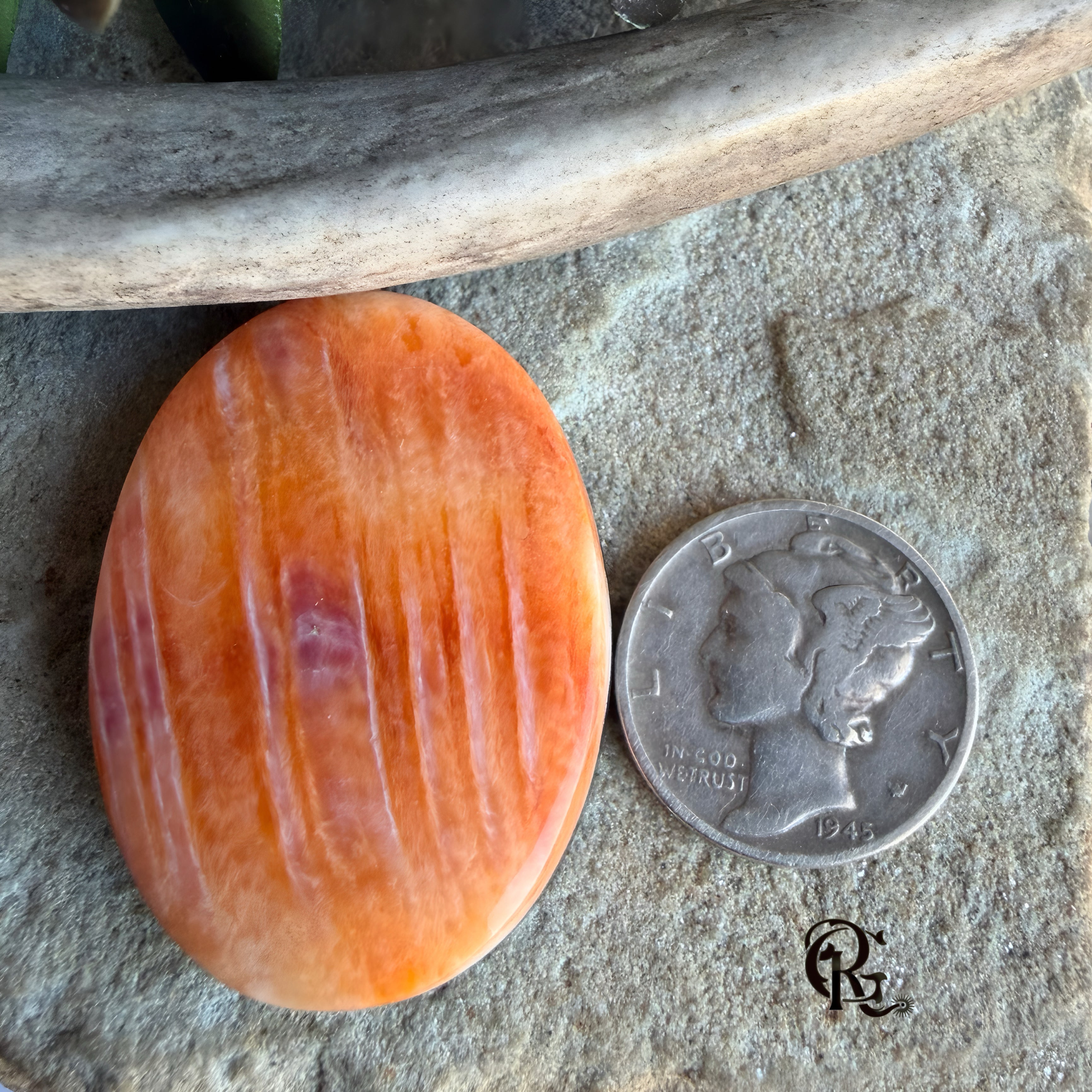 Orange Spiny Oyster Large Oval Cabochon