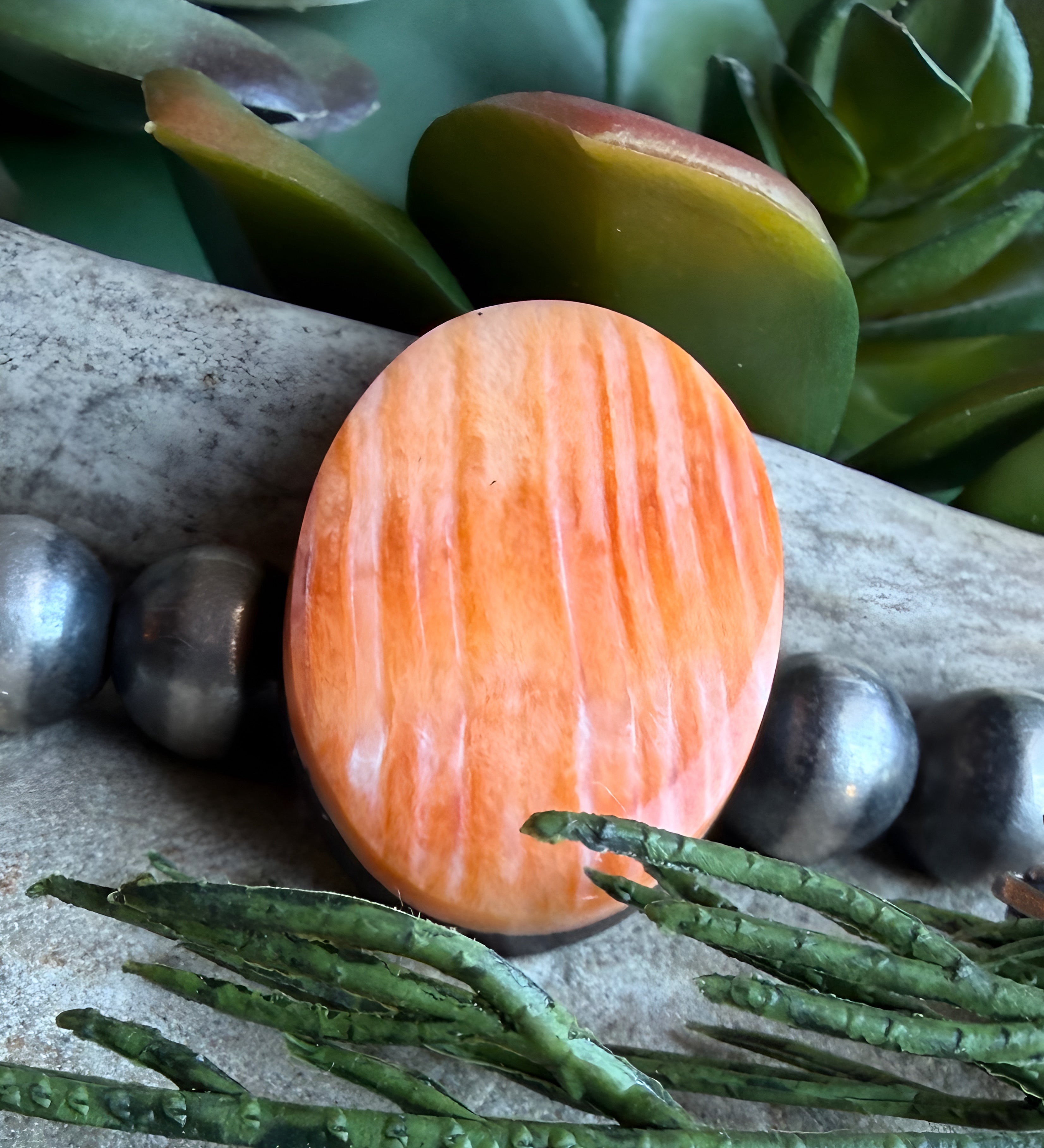 Orange Spiny Oyster Oval Cabochon #14