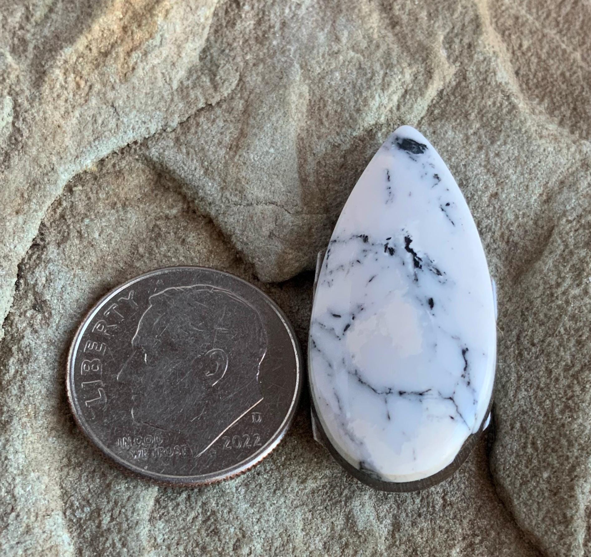 Natural White Buffalo Teardrop Cabochon Nevada Mined-Ranch Gypsy