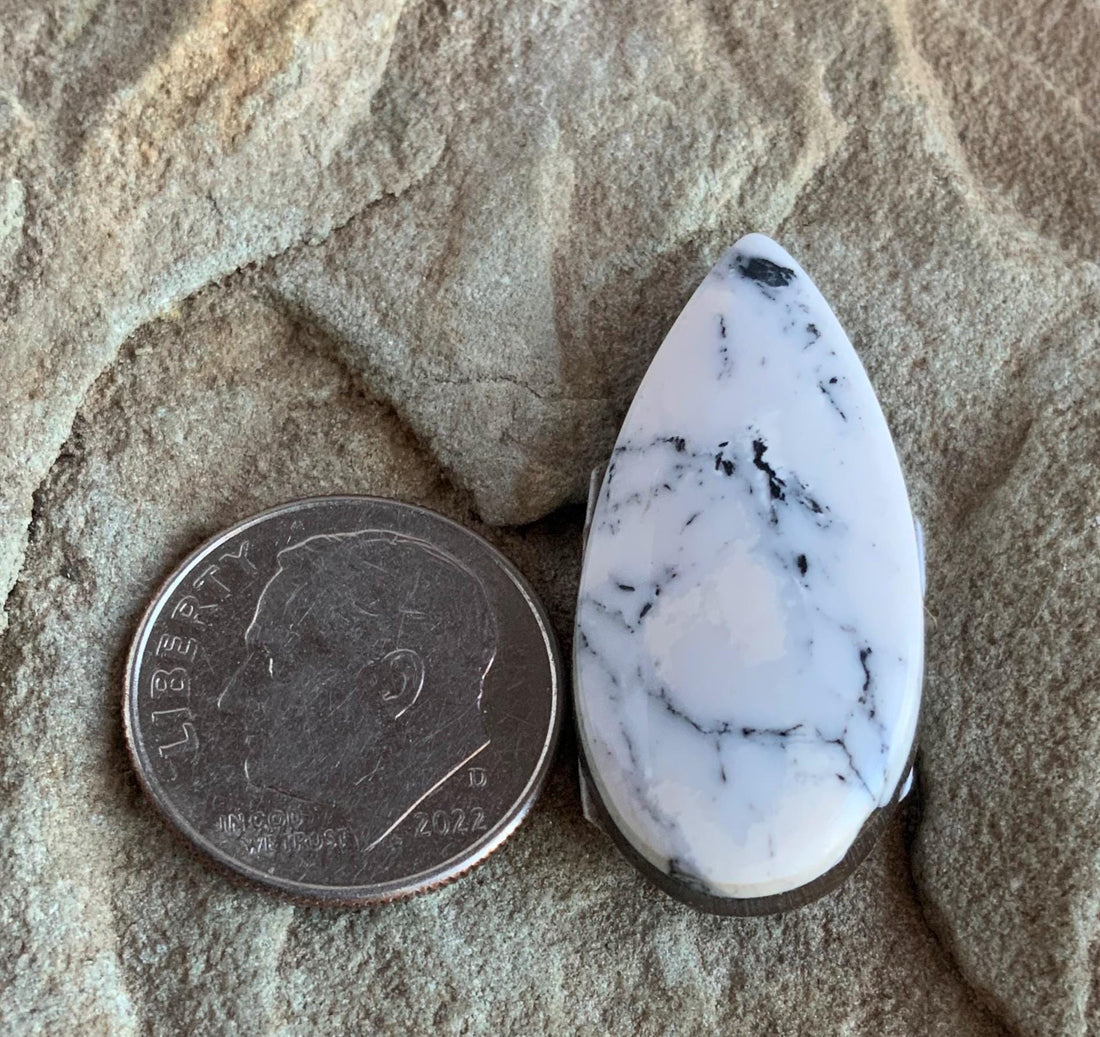 Natural White Buffalo Teardrop Cabochon Nevada Mined-Ranch Gypsy