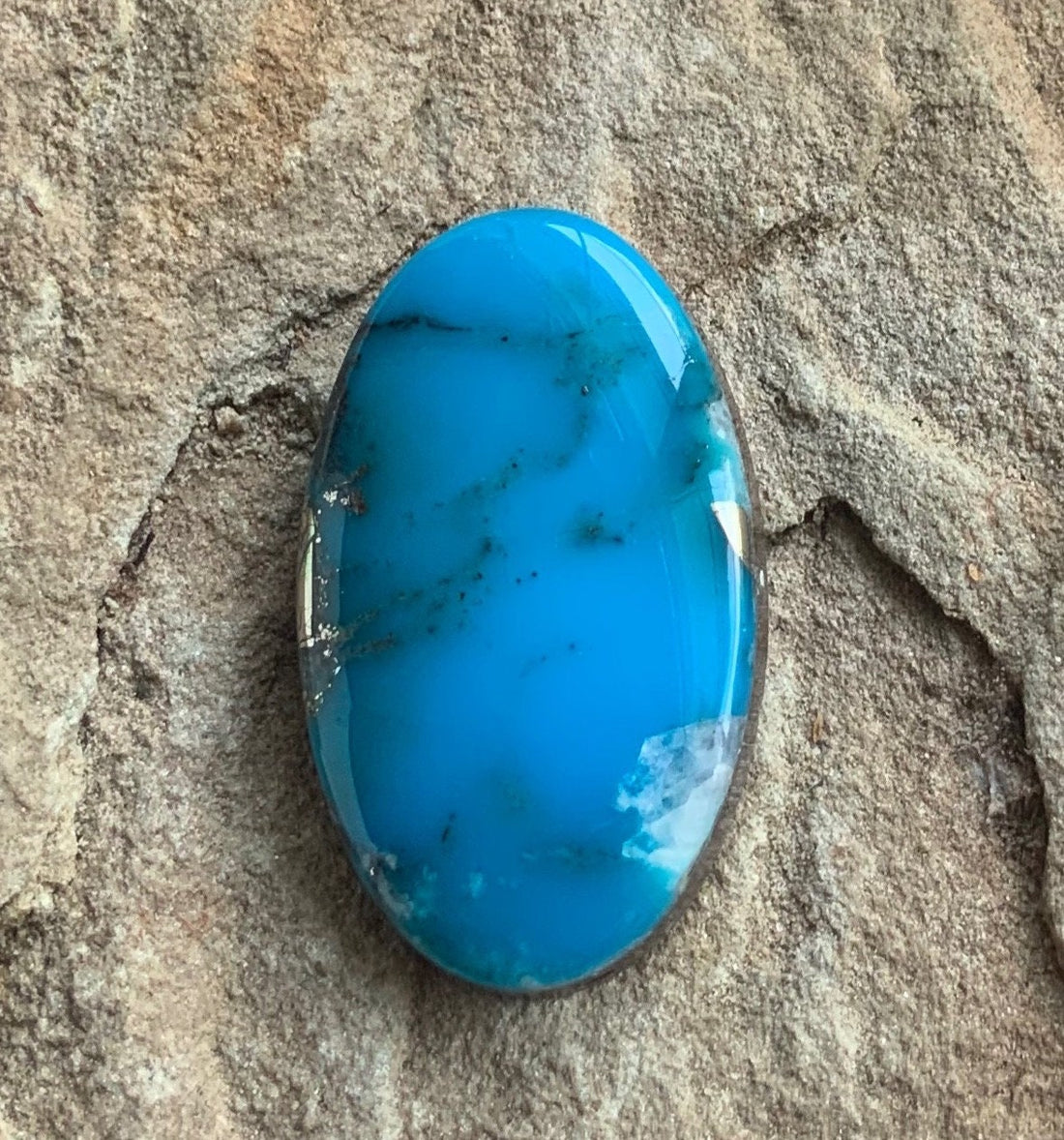 Ithaca Peak Turquoise High Grade Oval Cabochon W/Silver Pyrite and Quartz Inclusion #IP126