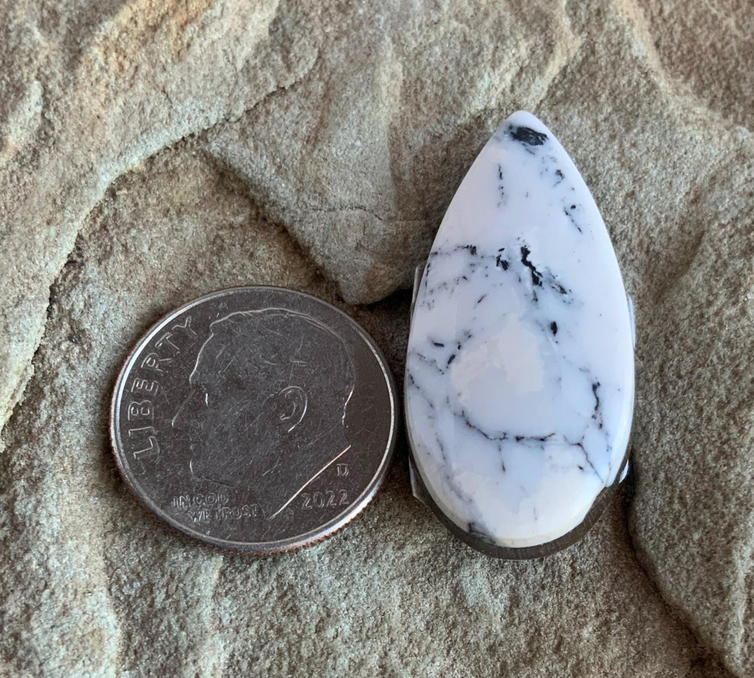 Natural White Buffalo Teardrop Cabochon Nevada Mined-Ranch Gypsy