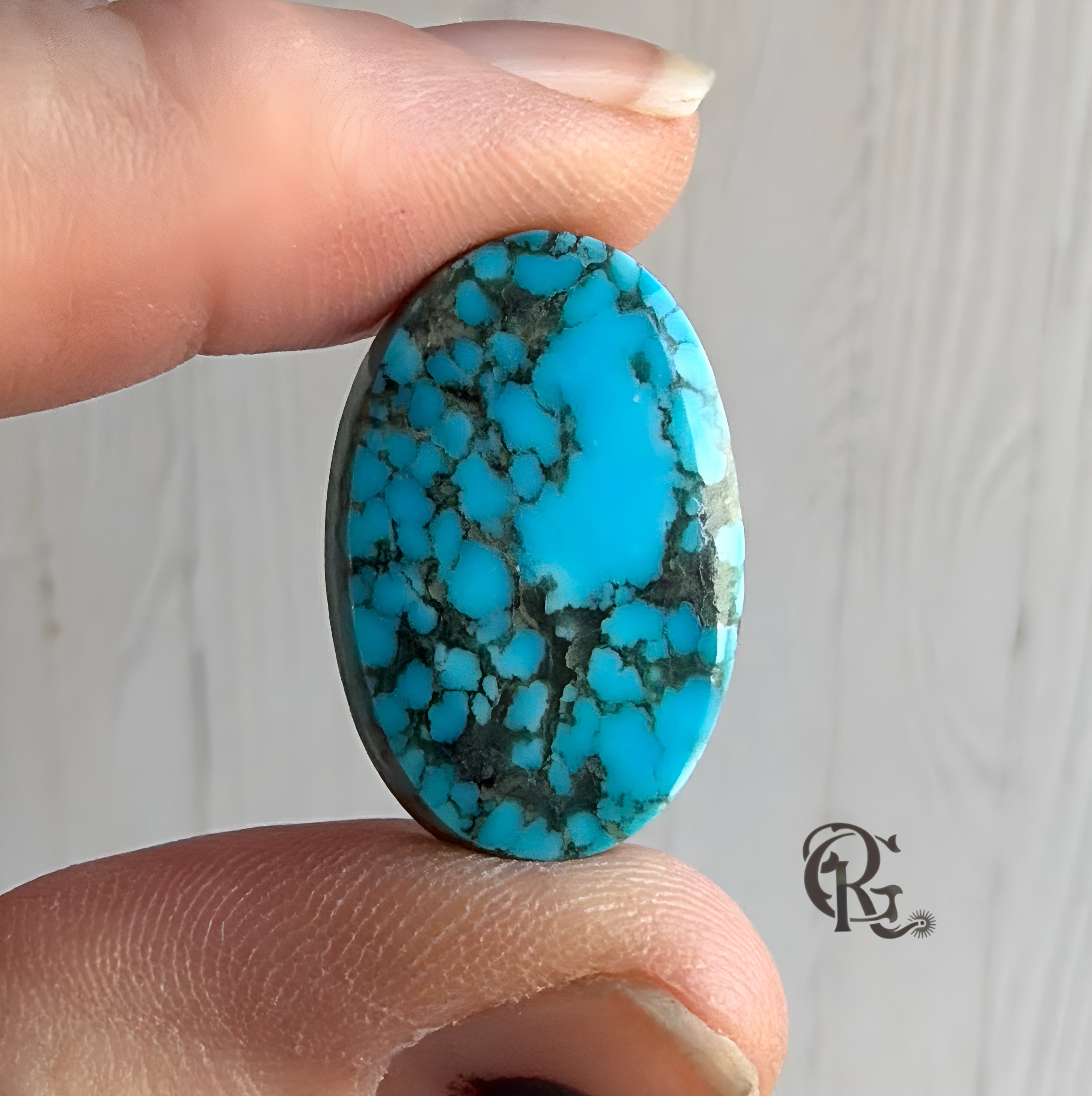 Ithaca Peak Turquoise Blue Oval Cabochon With Black Matrix