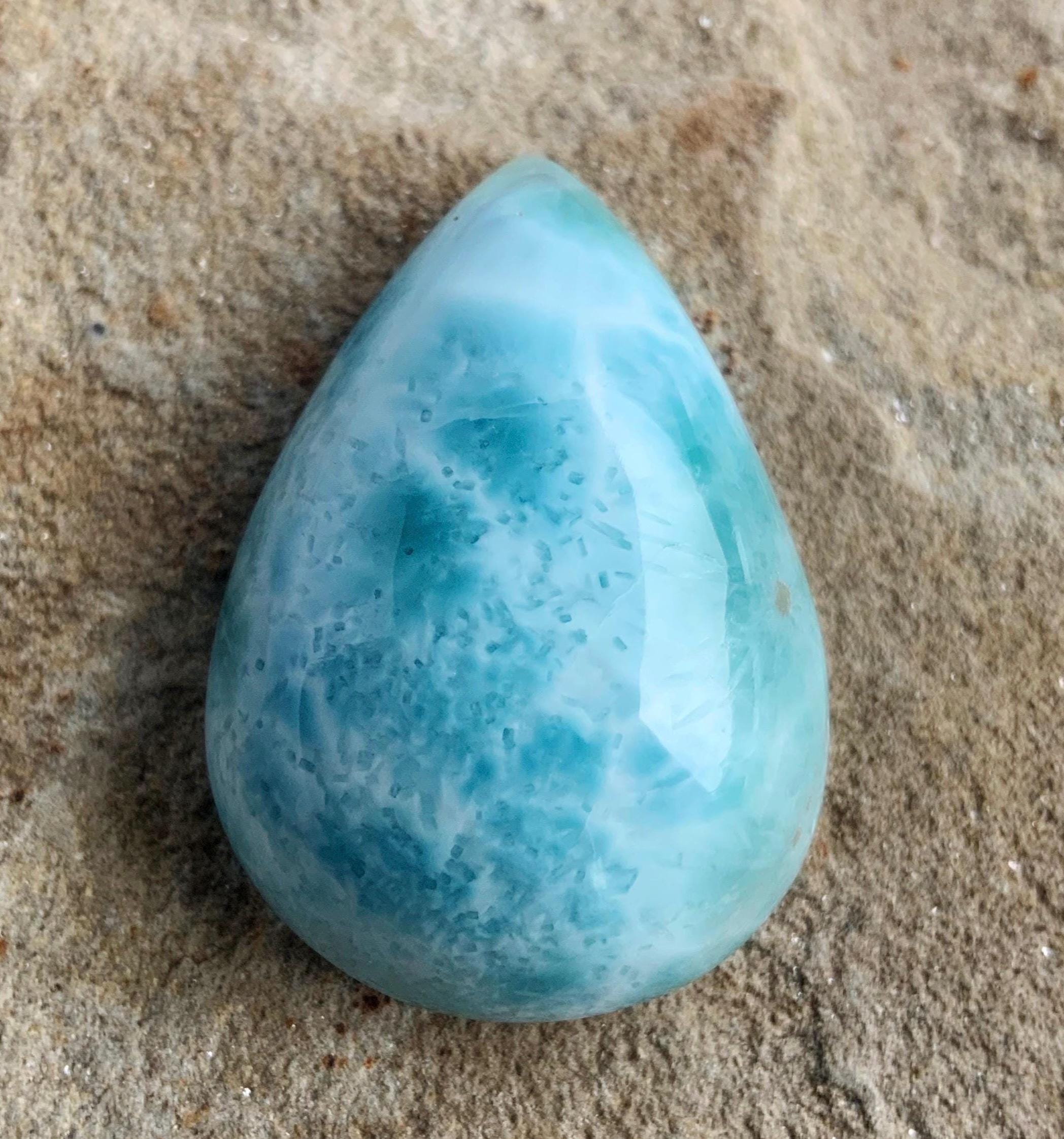Beautiful Blue Larimar Domed Teardrop Cabochon