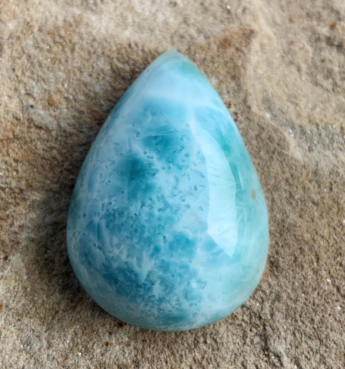 Beautiful Blue Larimar Domed Teardrop Cabochon