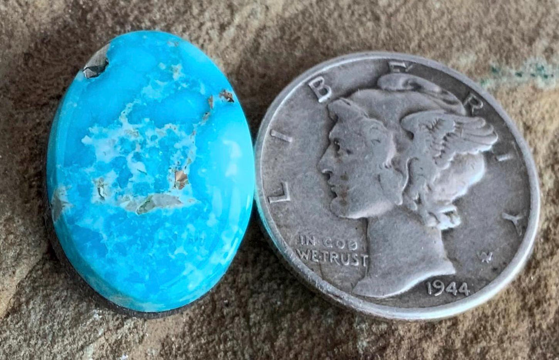 Beautiful Blue Whitewater Turquoise Oval Cabochon With Pyrite