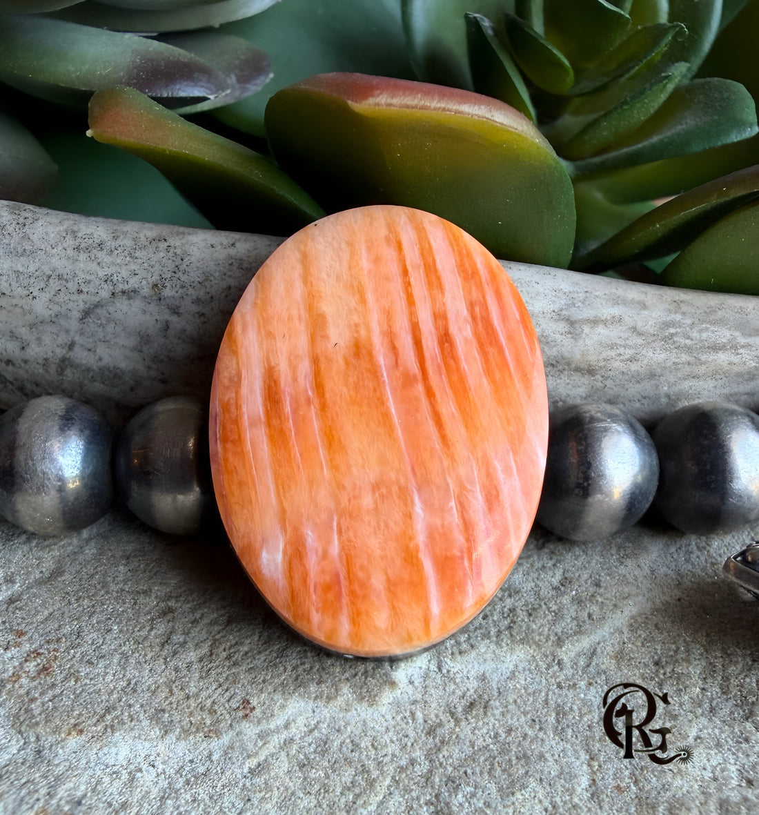 Orange Spiny Oyster Oval Cabochon #14