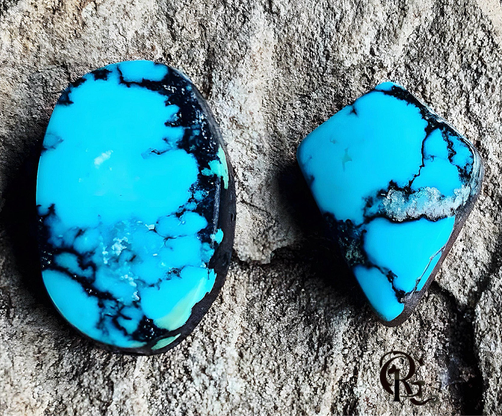 Cloud Mountain or Yungai Turquoise Cabochon Set of Two