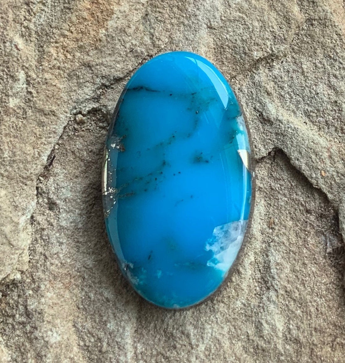Ithaca Peak Turquoise High Grade Oval Cabochon W/Silver Pyrite and Quartz Inclusion #IP126