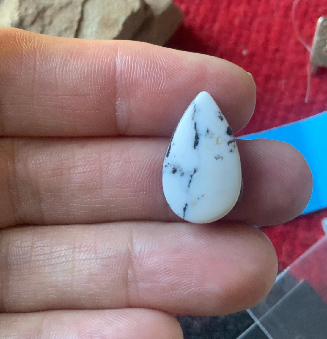 Beautiful Natural White Buffalo Teardrop Cabochon — Ranch Gypsy