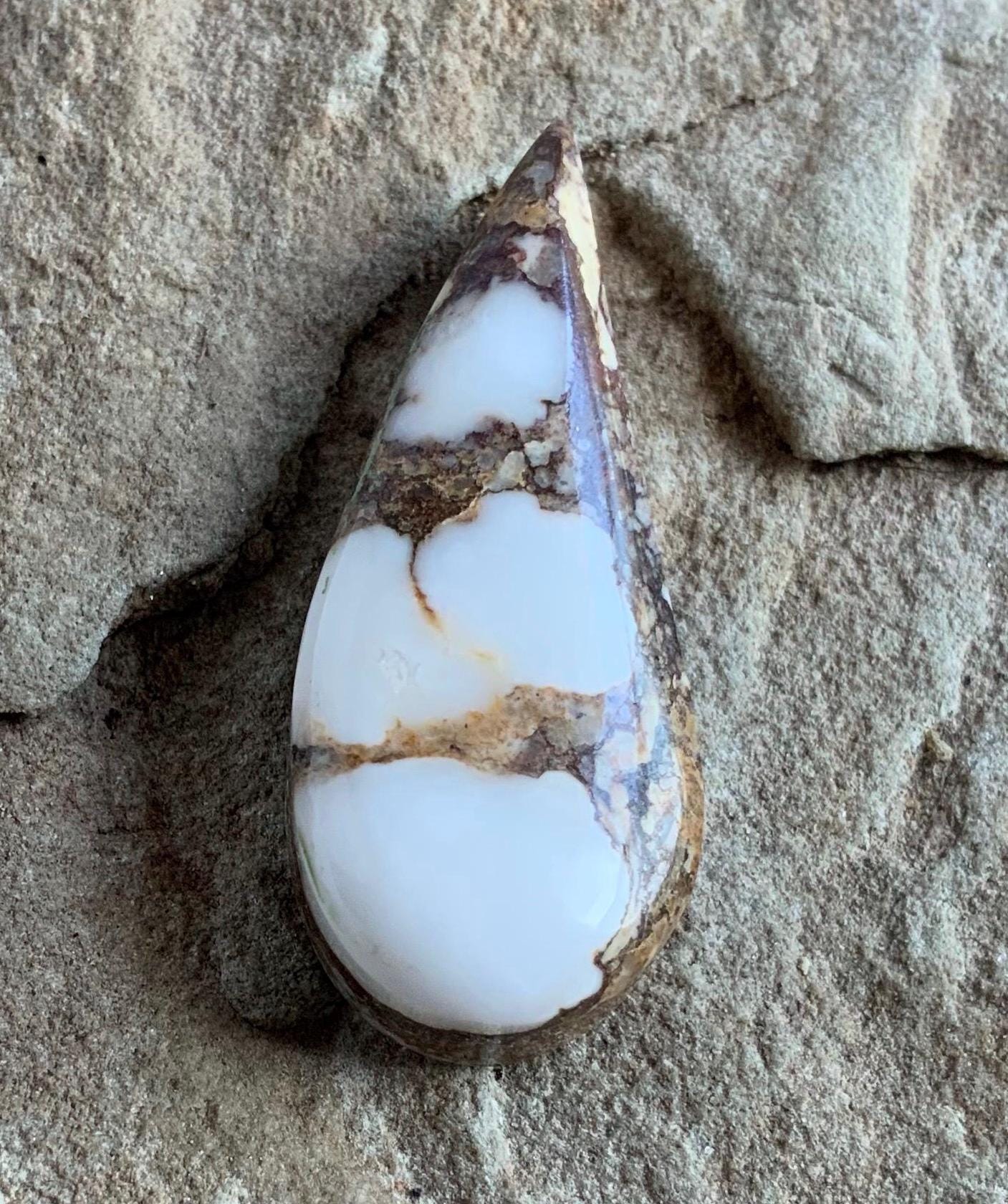Beautiful Wild Horse Magnesite Curved Teardrop Cabochon
