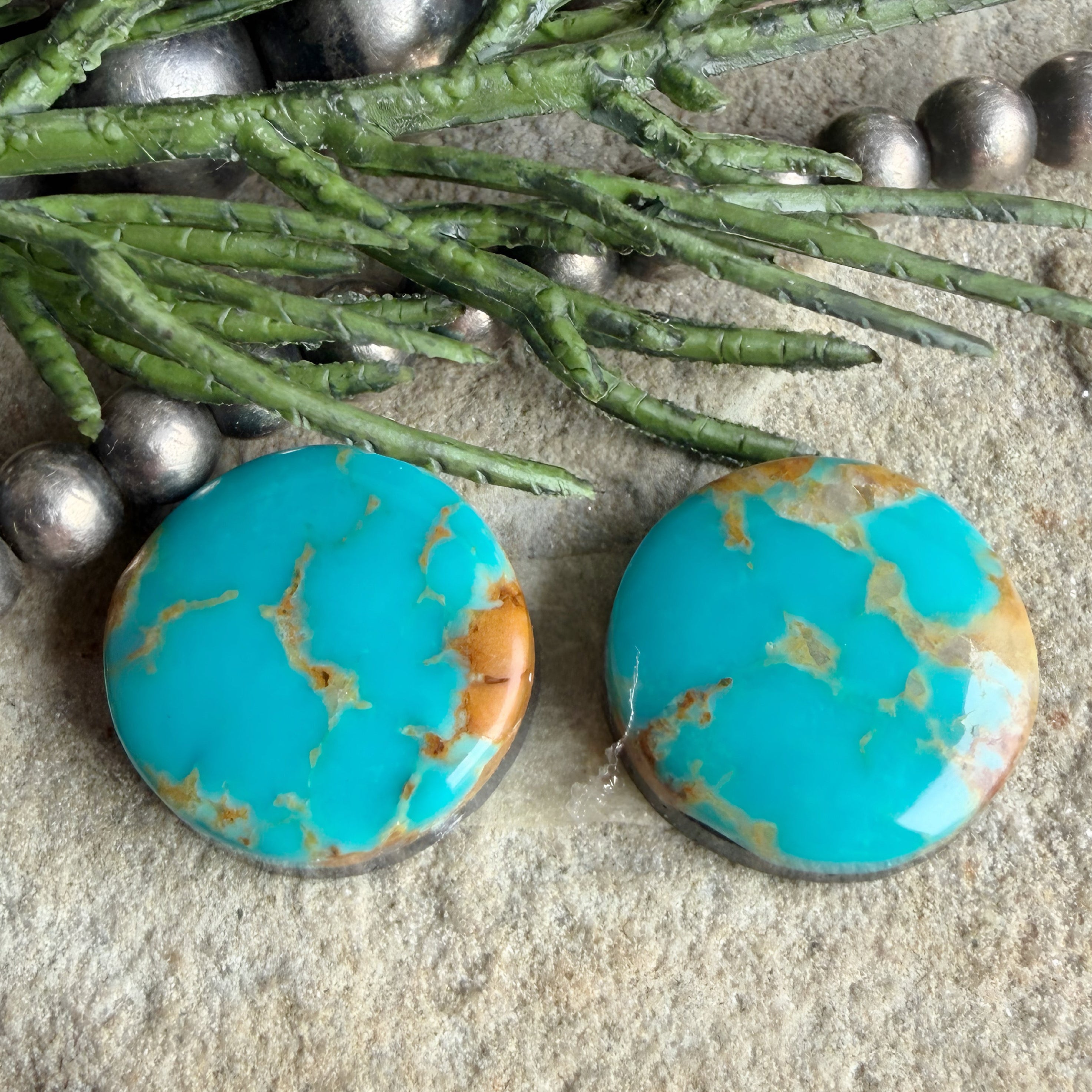 Kingman Turquoise Round Earring Set-Pair of Cabochons