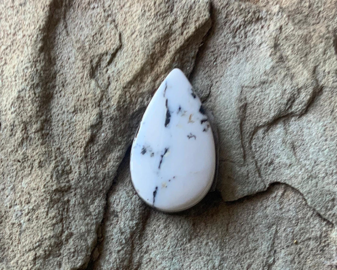 Beautiful Natural White Buffalo Teardrop Cabochon — Ranch Gypsy