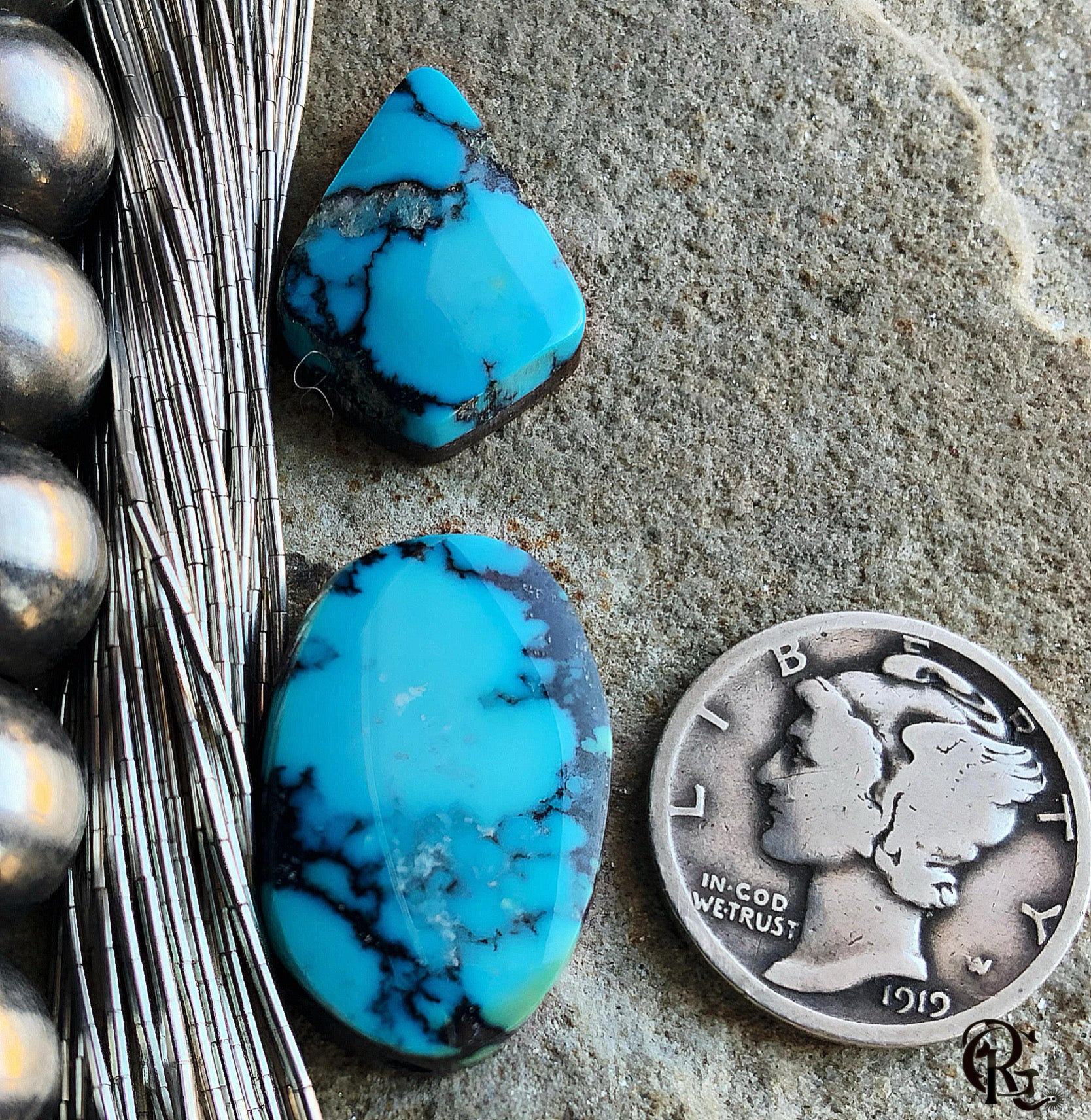 Cloud Mountain or Yungai Turquoise Cabochon Set of Two