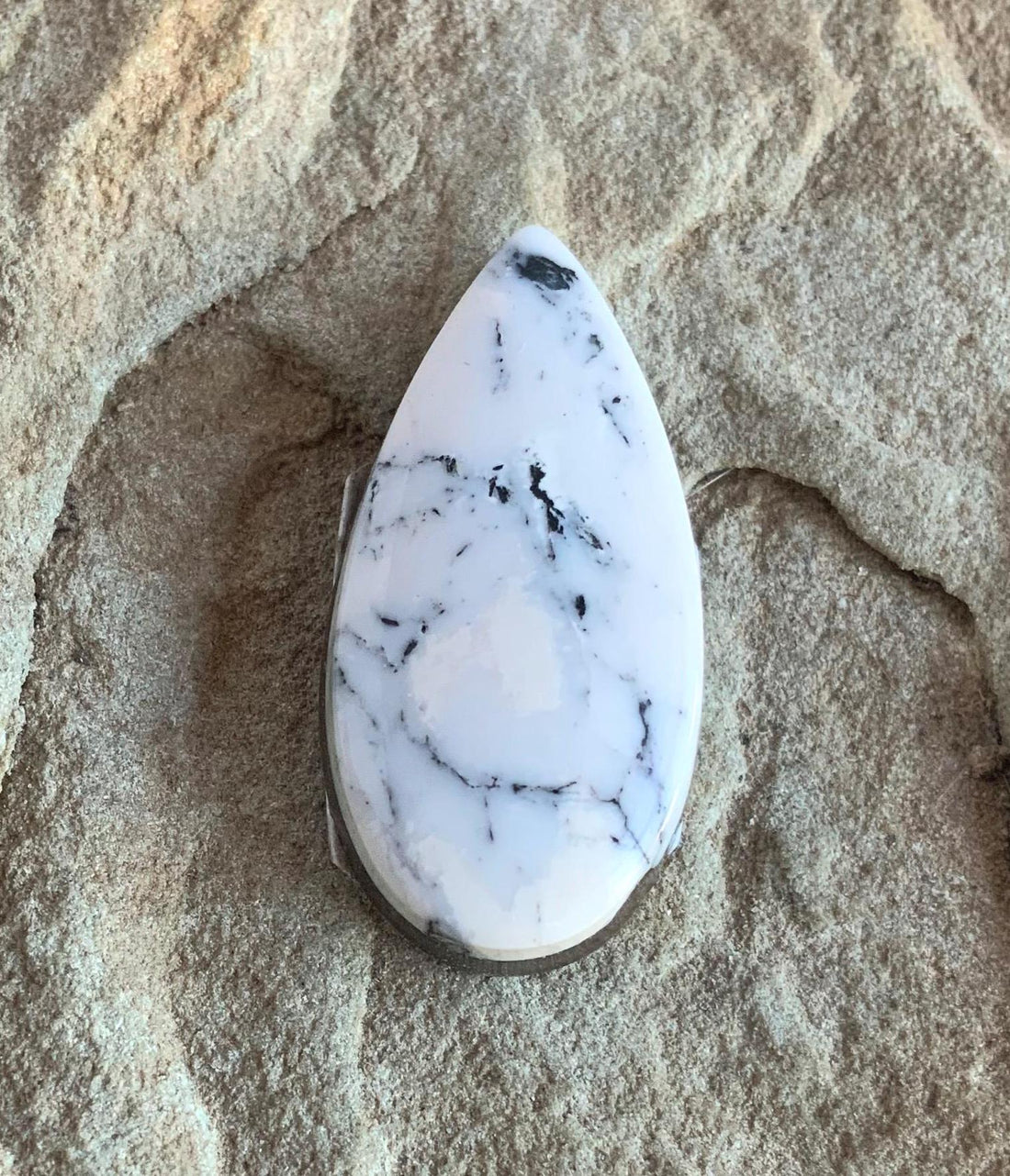 Natural White Buffalo Teardrop Cabochon Nevada Mined-Ranch Gypsy