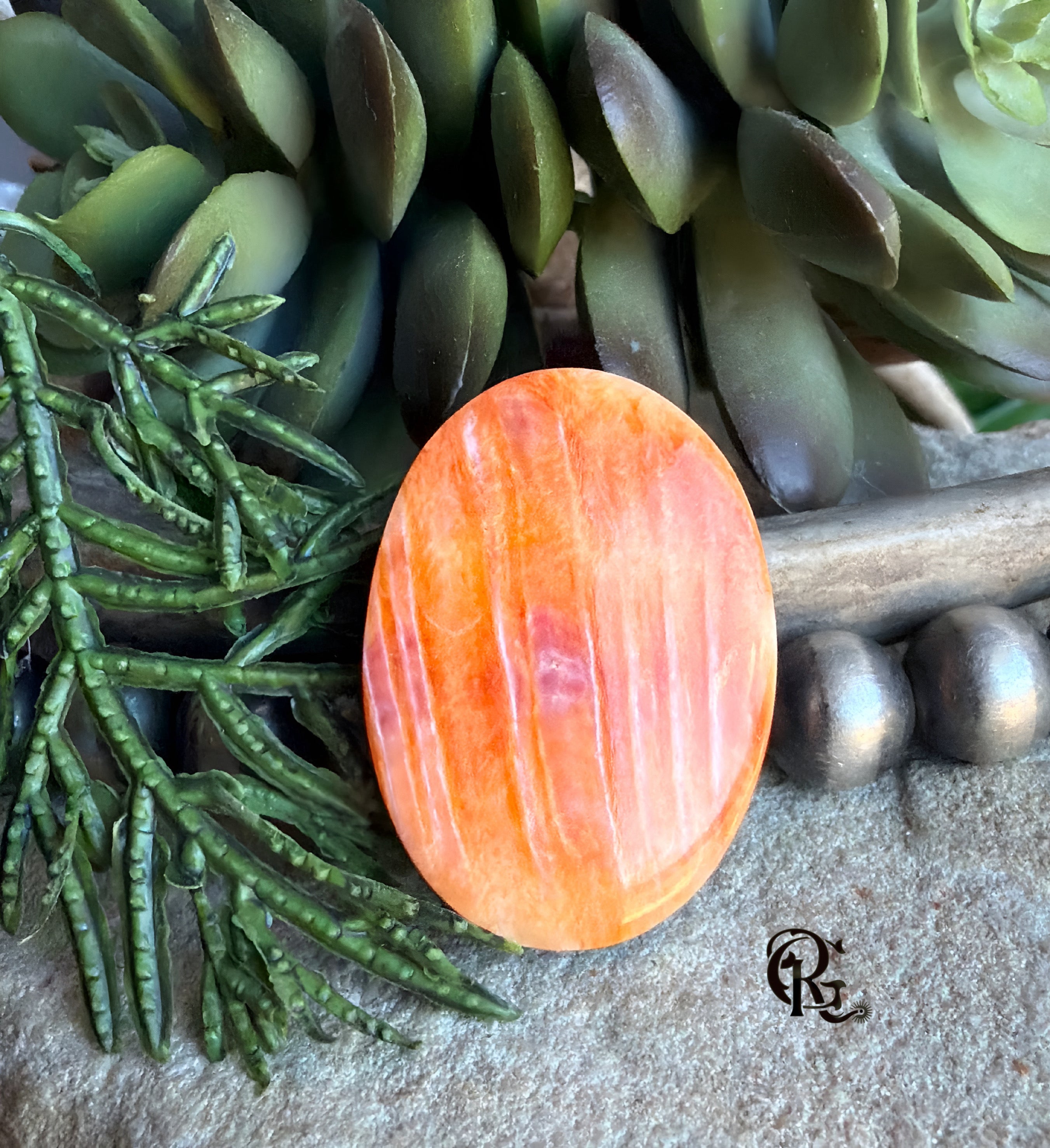 Orange Spiny Oyster Large Oval Cabochon