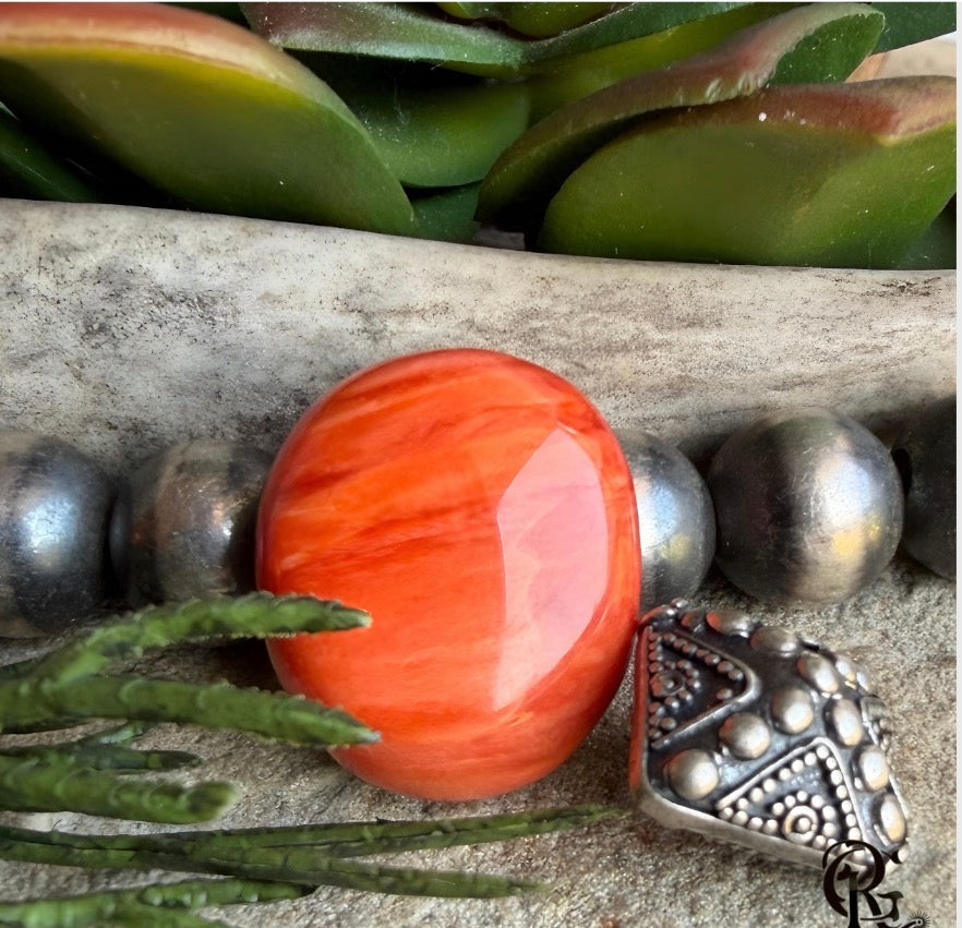 Orange Spiny Oyster Oval Cabochon