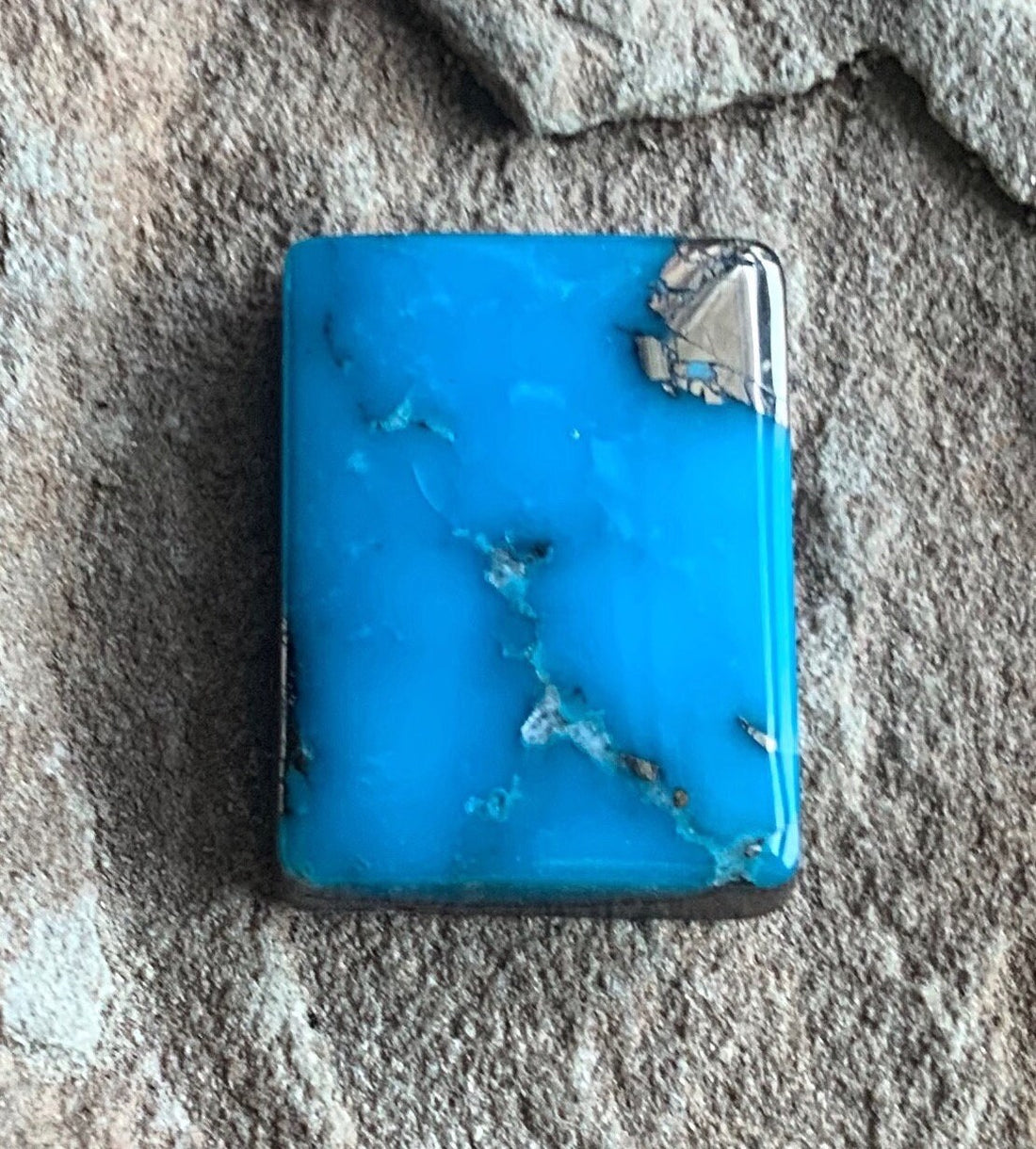 Ithaca Peak Turquoise High Grade Rectangle Cabochon With Silver Pyrite #IP143