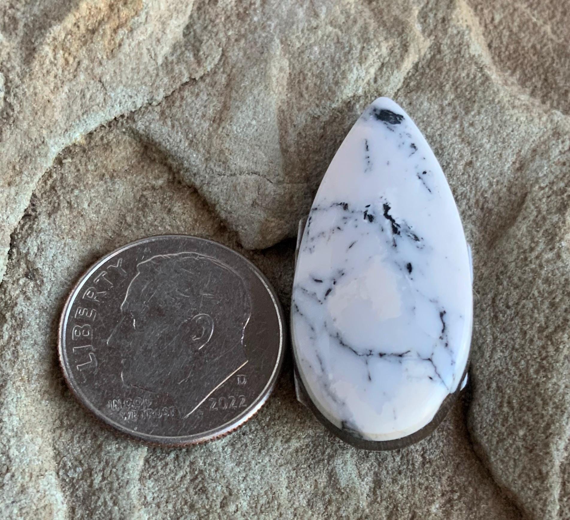 Natural White Buffalo Teardrop Cabochon Nevada Mined-Ranch Gypsy