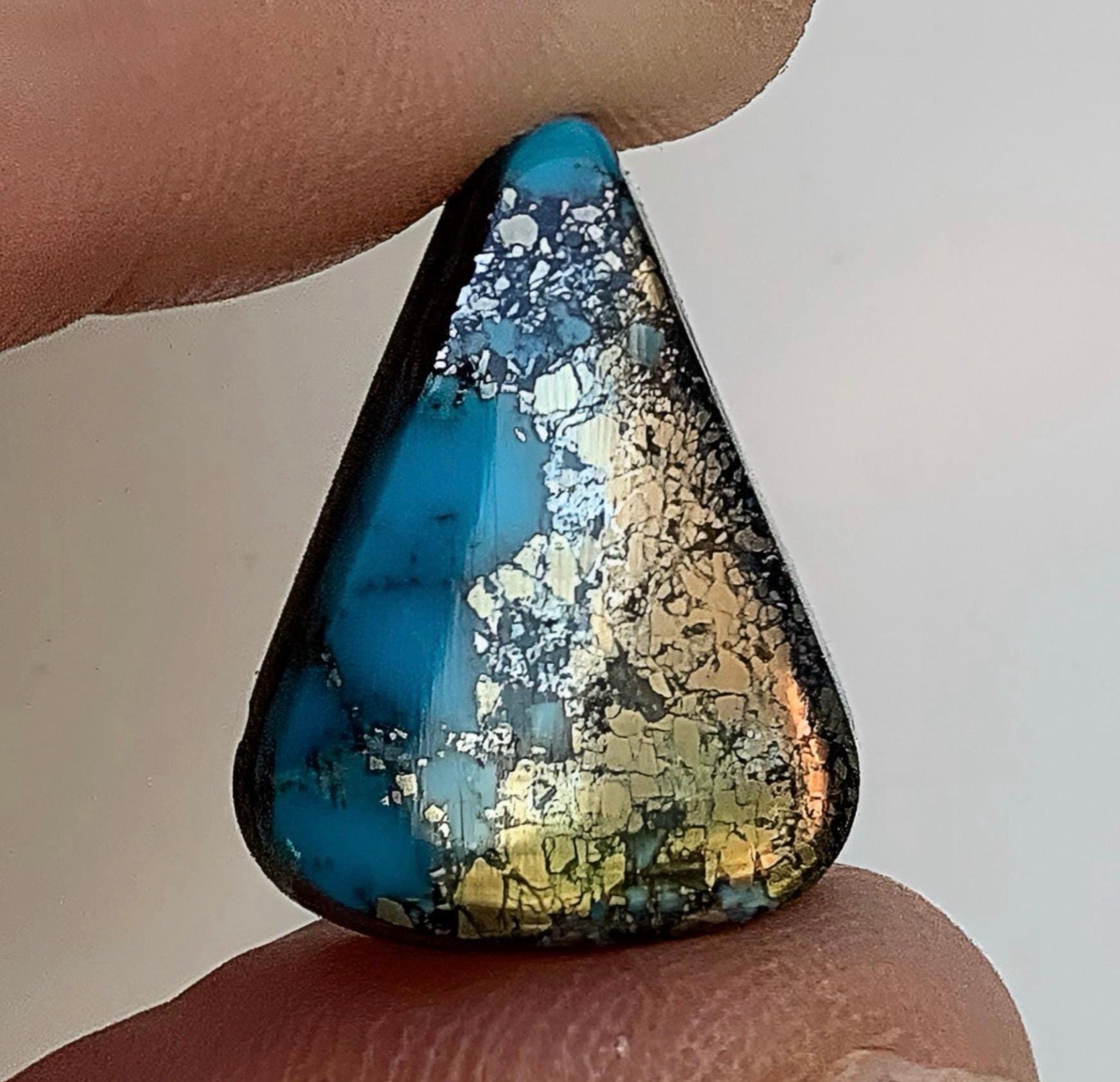 Ithaca Peak Turquoise Blue High Grade Triangle Cabochon With Pyrite