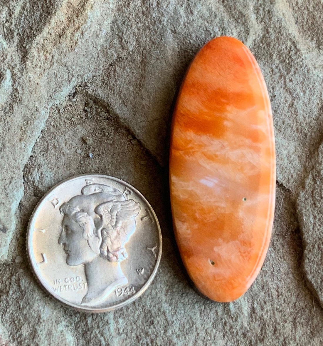 Beautiful Orange Spiny Oyster Long Oval Cabochon #19