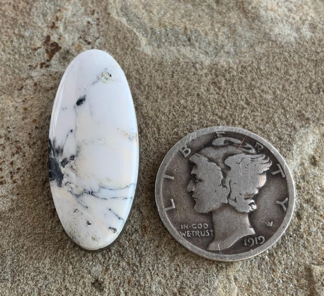 White Buffalo Long Oval Cabochon WB#51 Nevada Mined-Ranch Gypsy