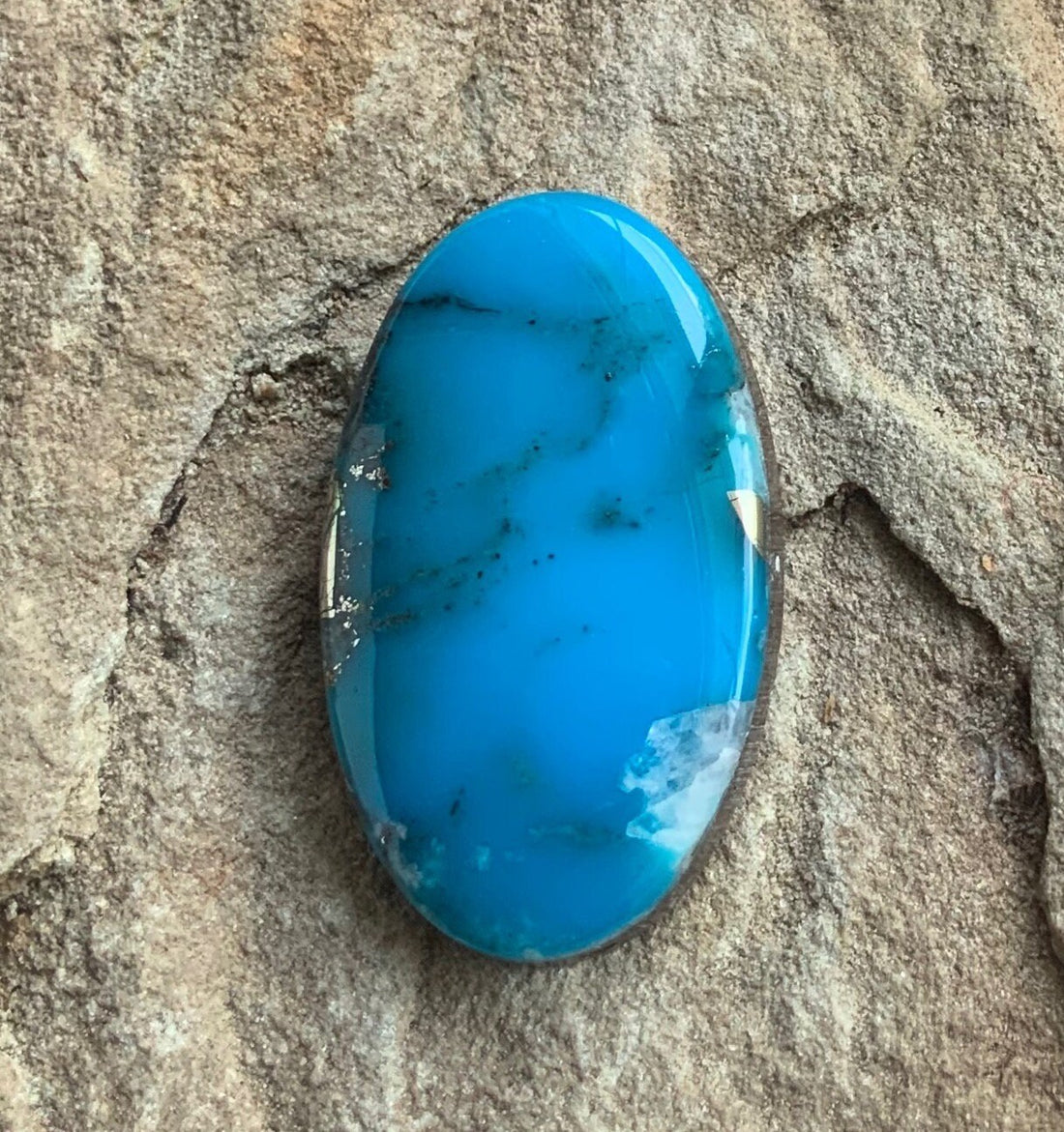Ithaca Peak Turquoise High Grade Oval Cabochon W/Silver Pyrite and Quartz Inclusion #IP126