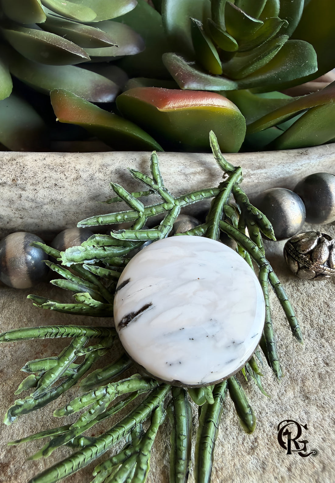 Natural White Buffalo Round Cabochon-Nevada Gemstone — Ranch Gypsy