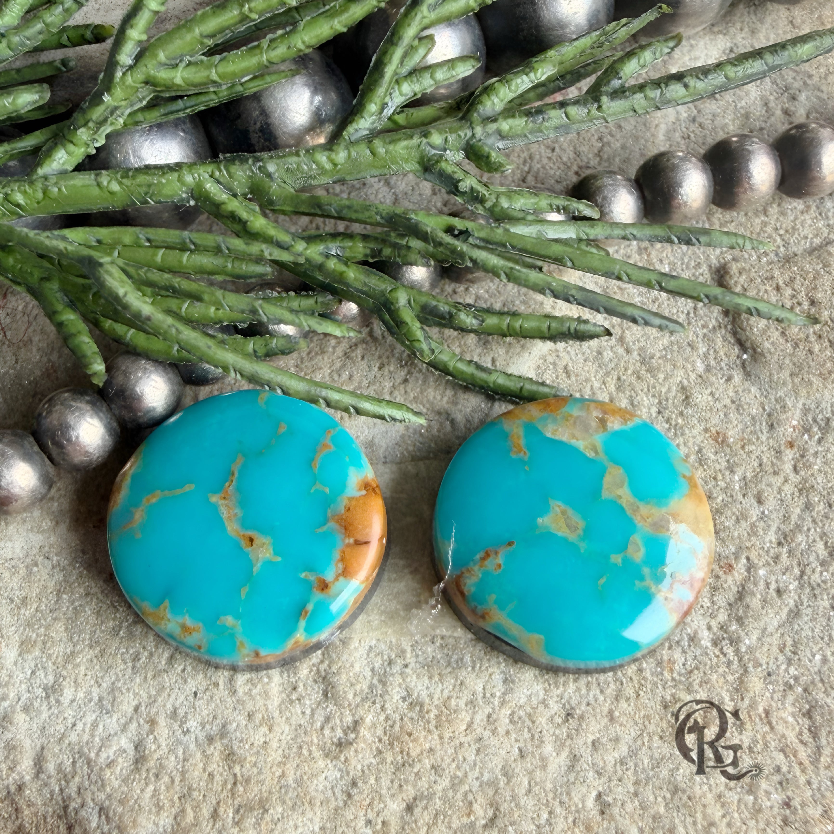Kingman Turquoise Round Earring Set-Pair of Cabochons