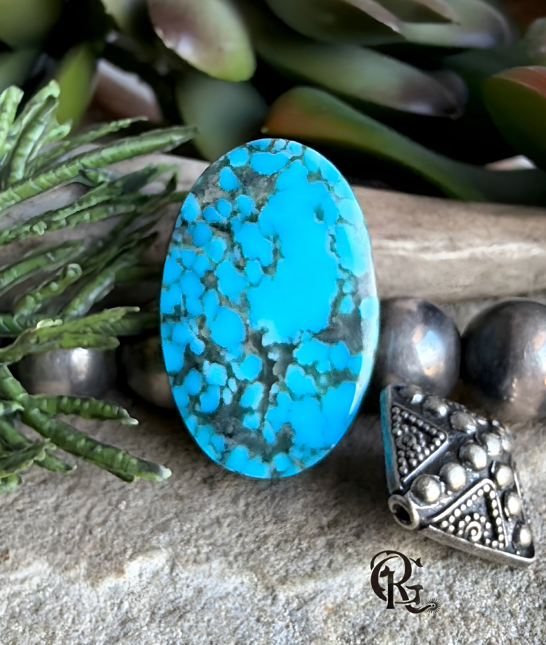Ithaca Peak Turquoise Blue Oval Cabochon With Black Matrix