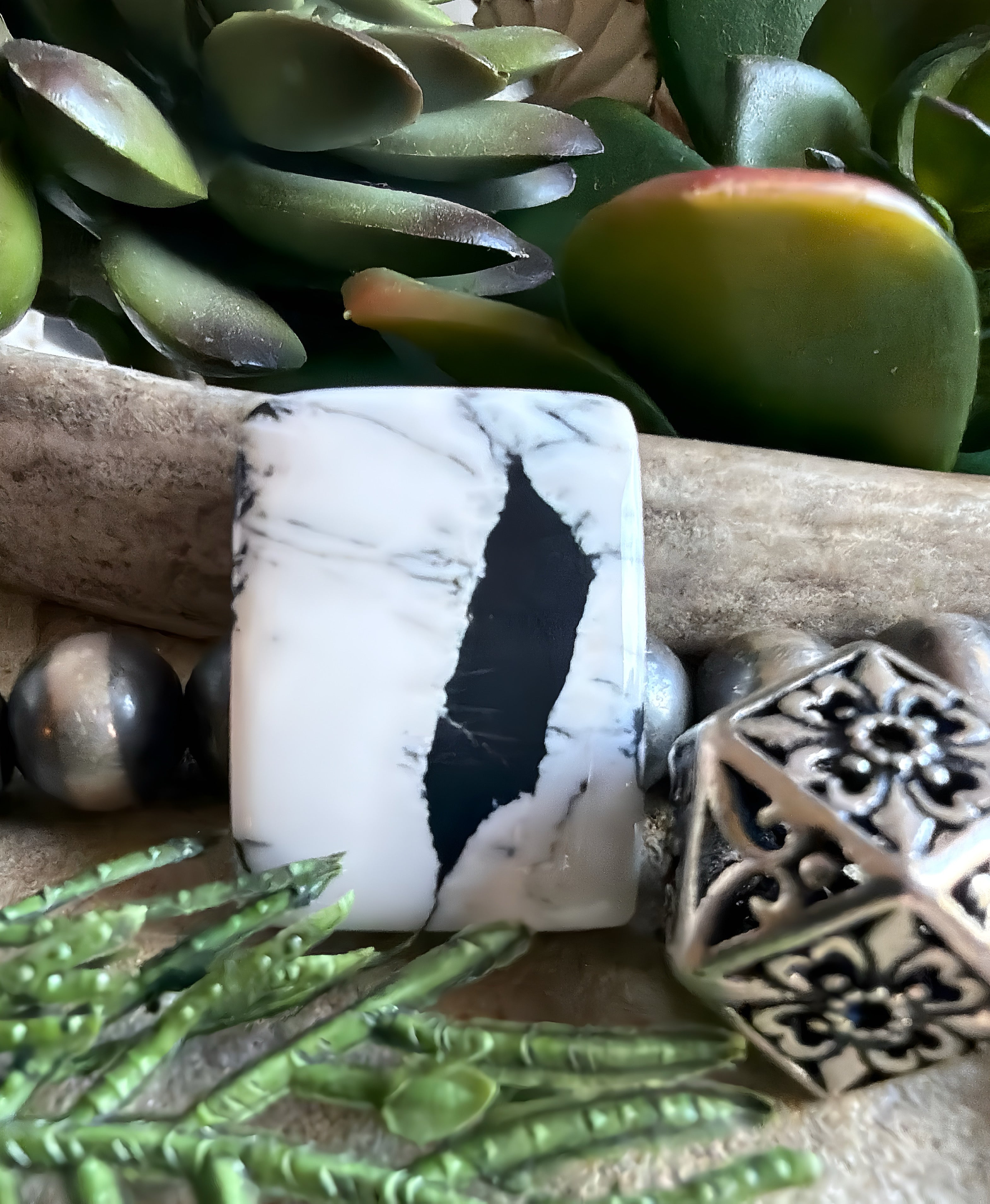 Beautiful Natural White Buffalo Rectangular Cabochon