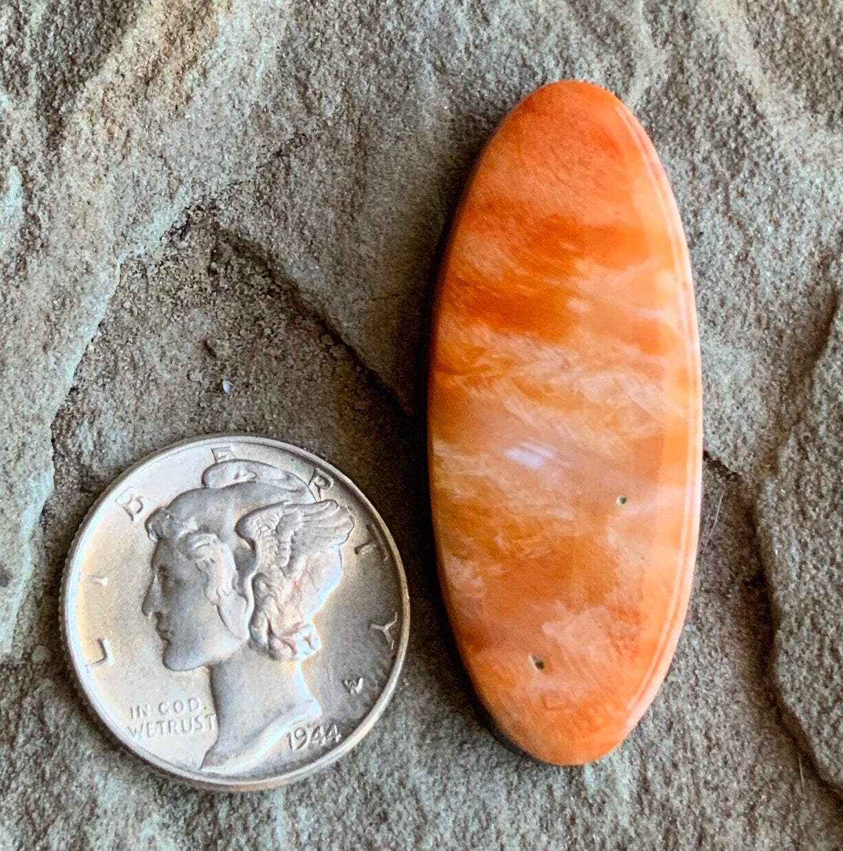 Beautiful Orange Spiny Oyster Long Oval Cabochon #19