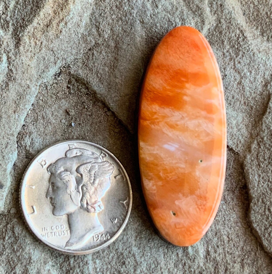 Beautiful Orange Spiny Oyster Long Oval Cabochon #19
