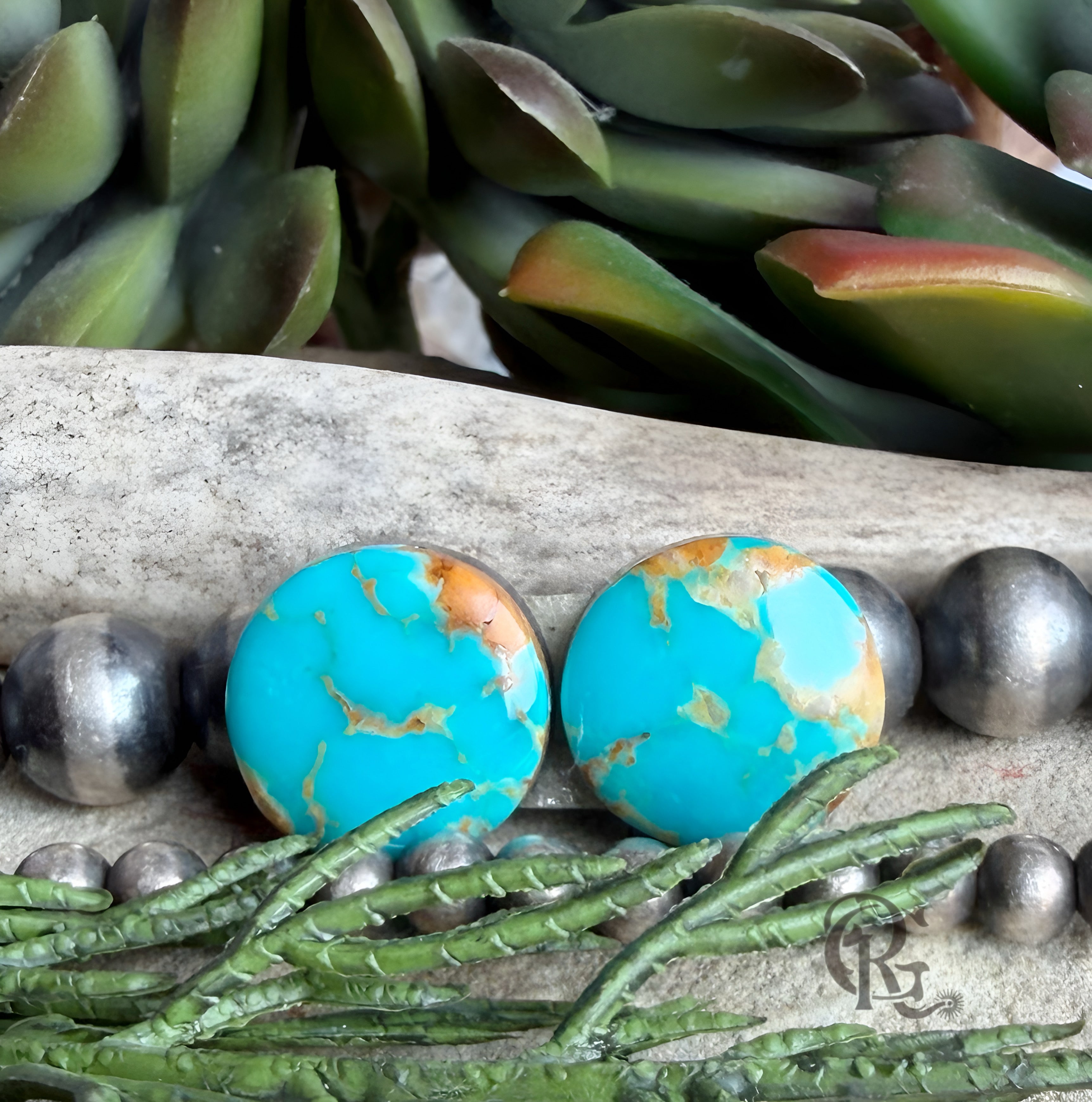 Kingman Turquoise Round Earring Set-Pair of Cabochons